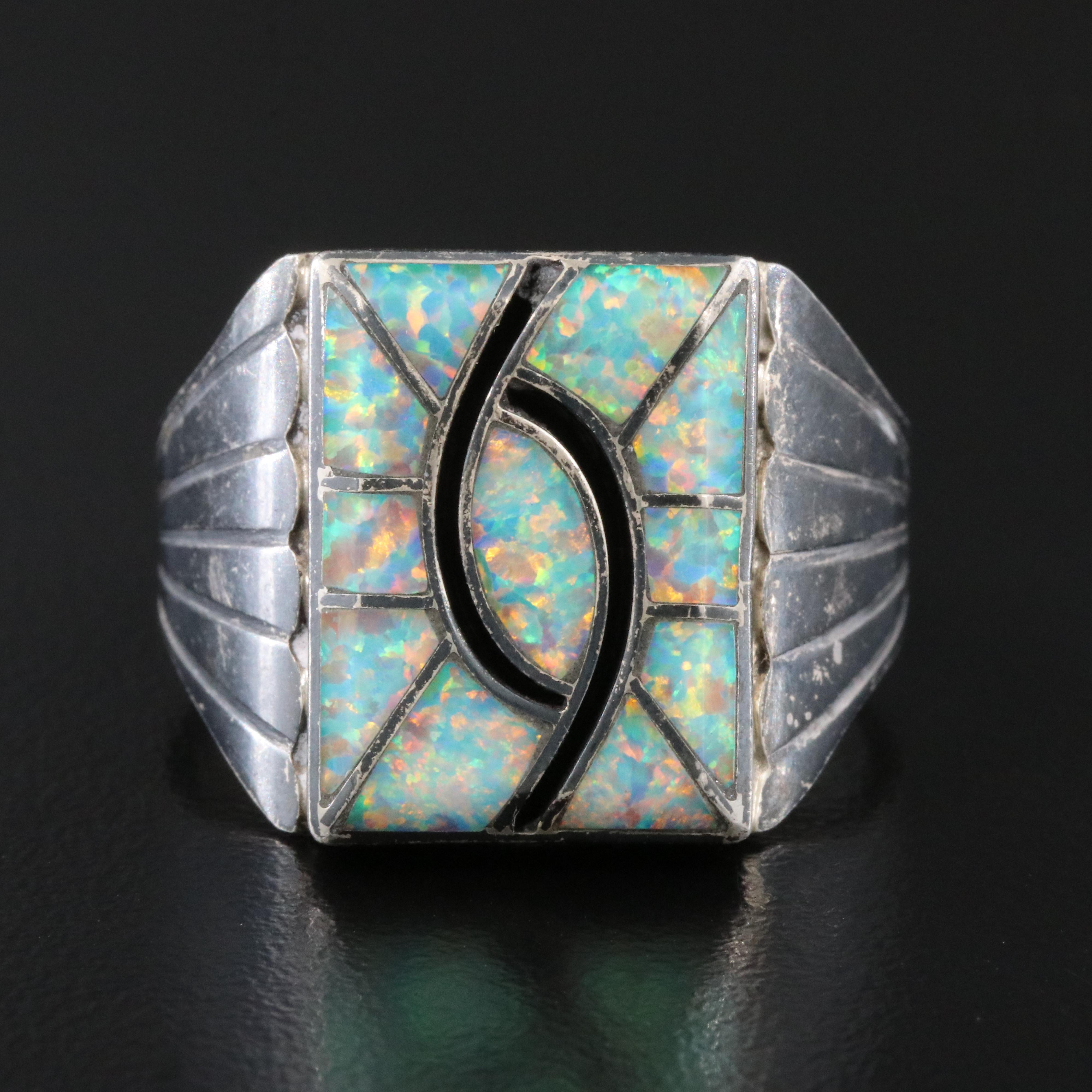 Norman Lee Navajo Diné Sterling Opal Inlay Ring