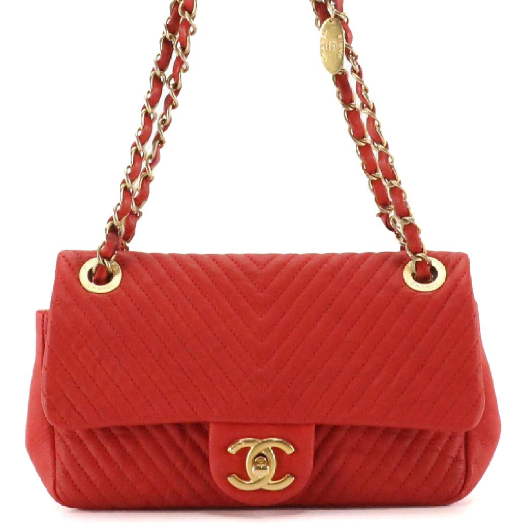 Chanel Surpique Flap Shoulder Bag in Red Wrinkled Chevron Calfskin Leather