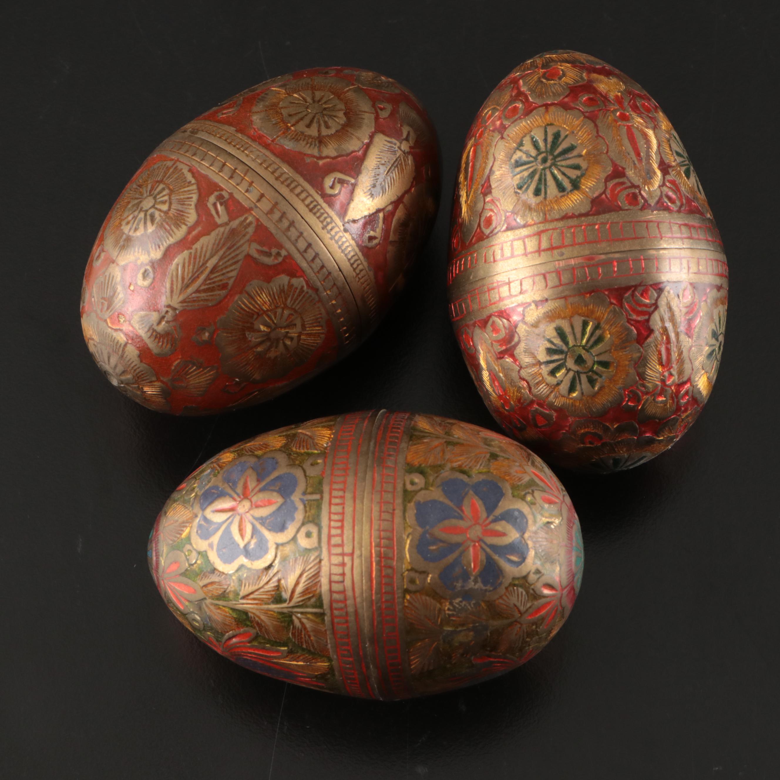Glass Bowl with Enamel and Marble Decorative Eggs