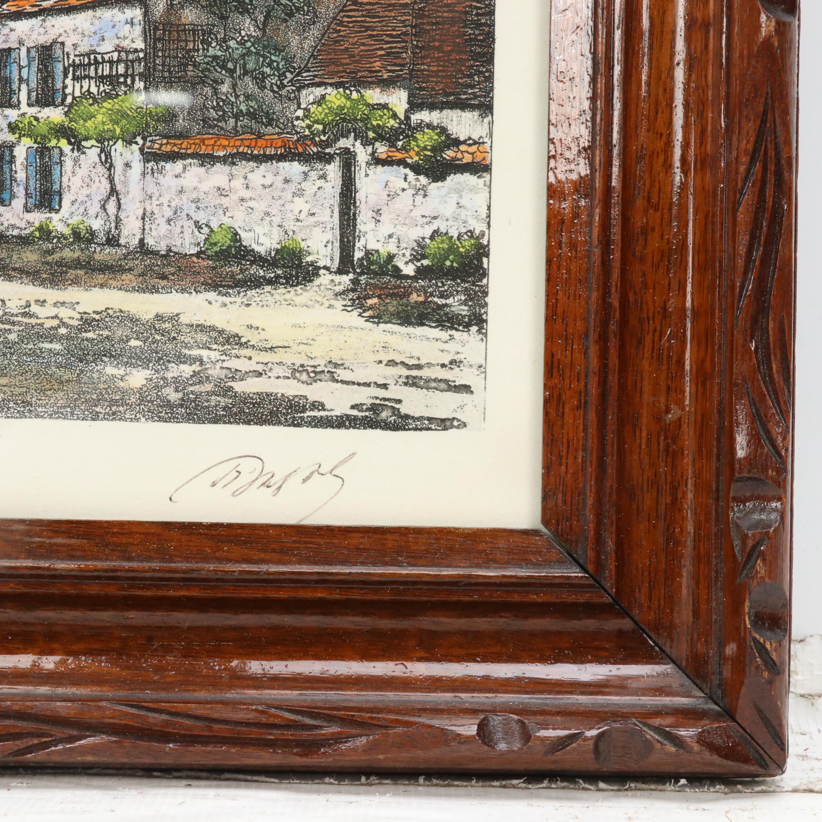 Maurice Jacques Hand-Colored Aquatint Etching "Maisons de Millet," Mid-19th C.