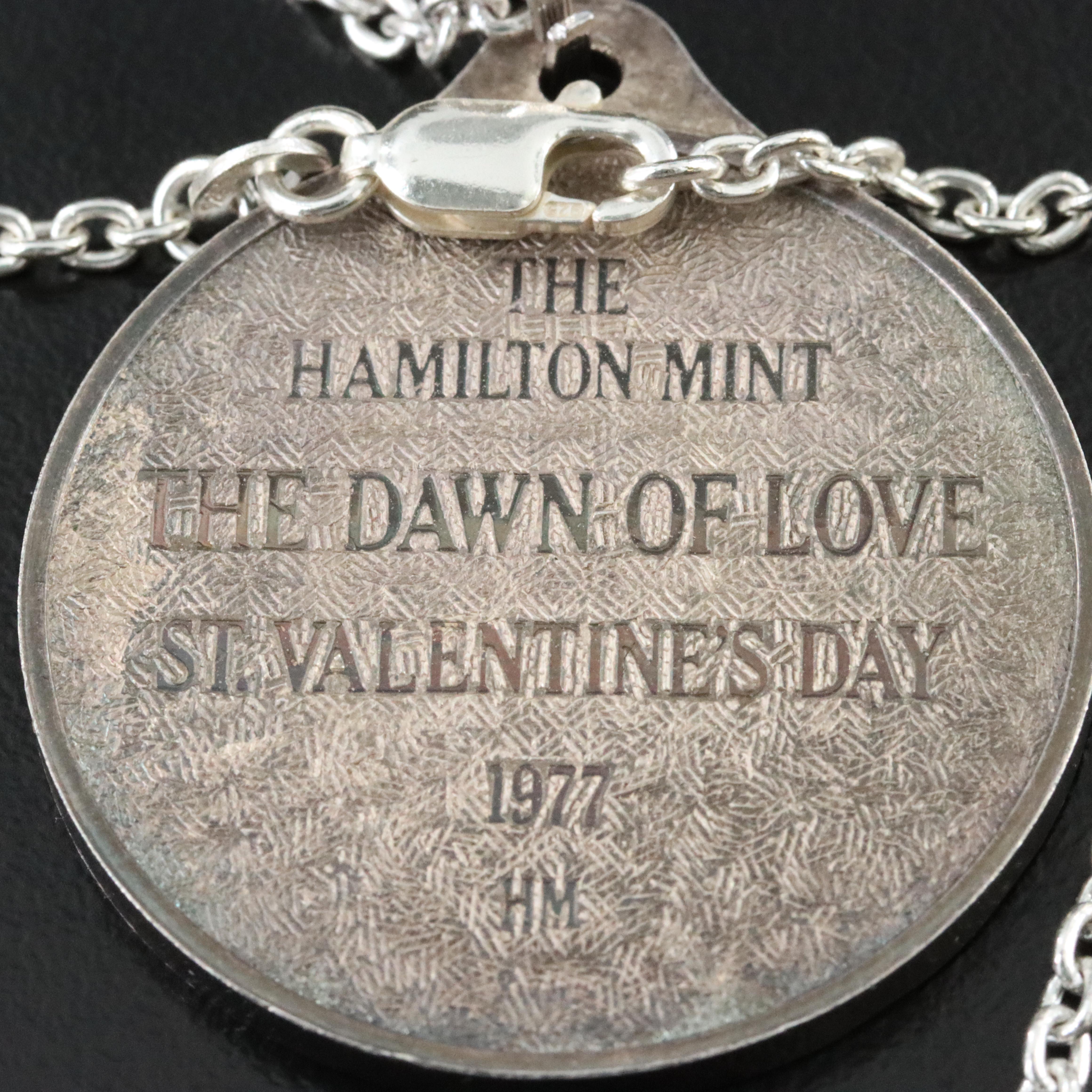 Vintage Hamilton Mint Fine Silver Valentine's Day Medallion with Sterling Chain