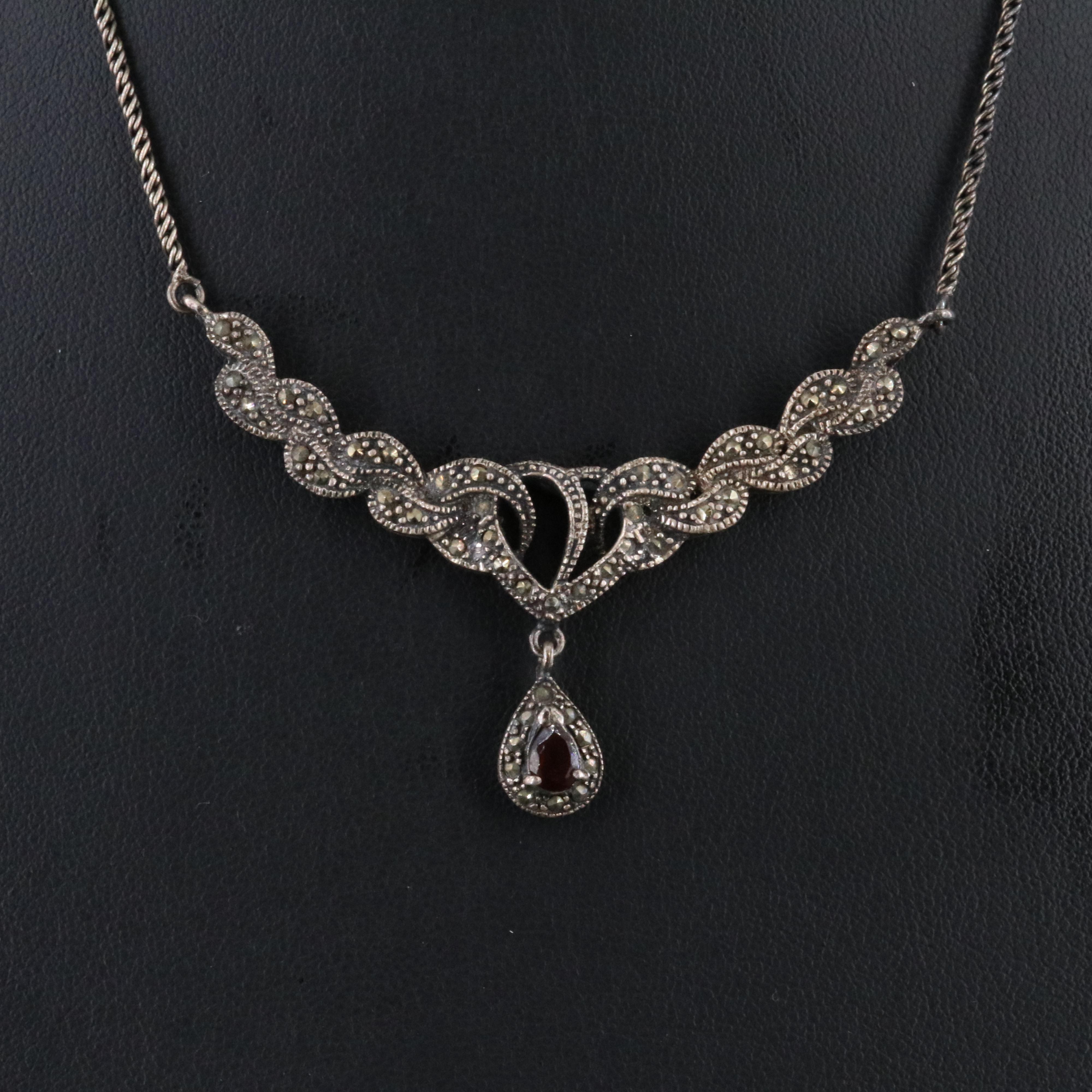 Sterling Garnet and Marcasite Necklace