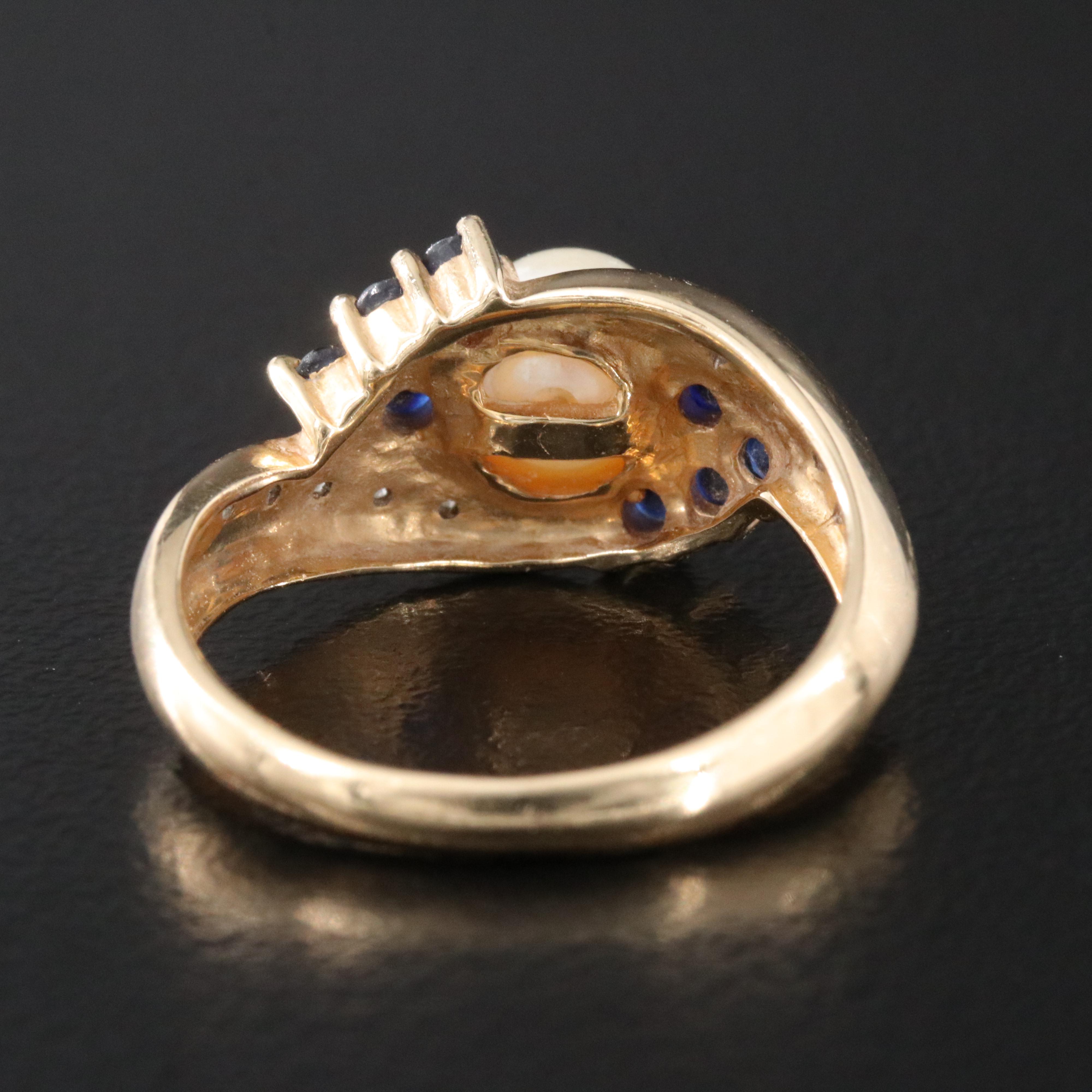14K Pearl, Sapphire and Diamond Ring