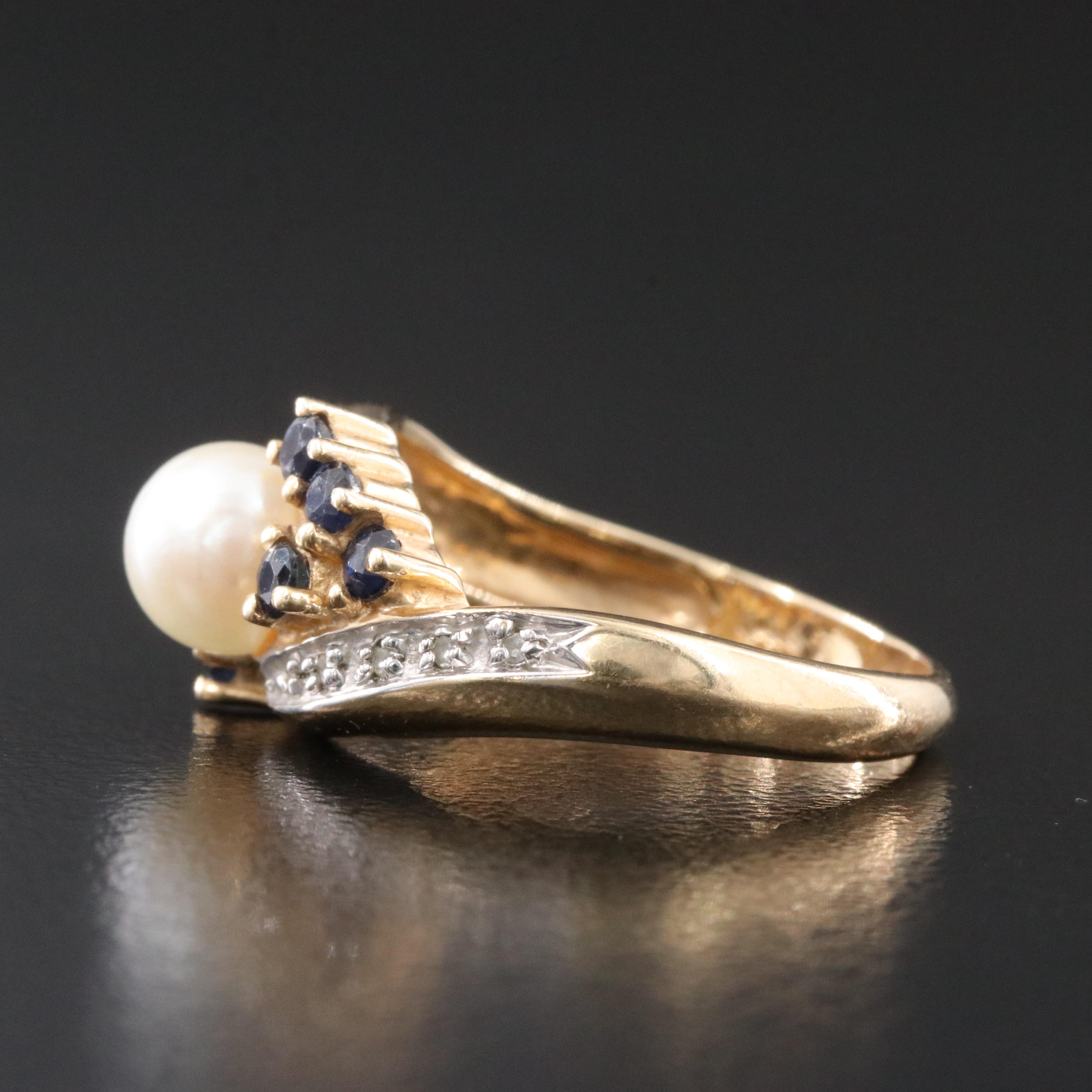 14K Pearl, Sapphire and Diamond Ring