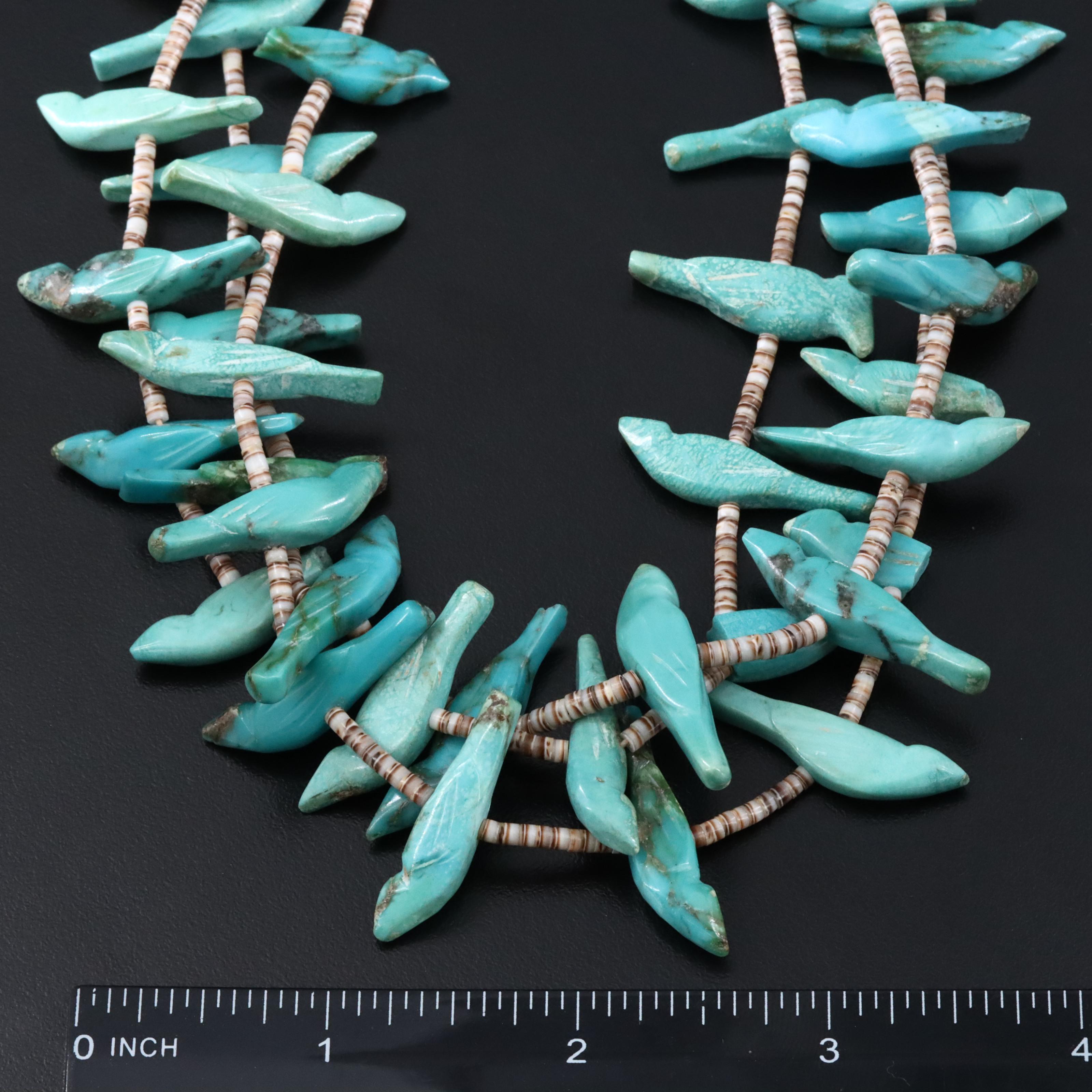 Turquoise and Shell Bird Fetish Necklace