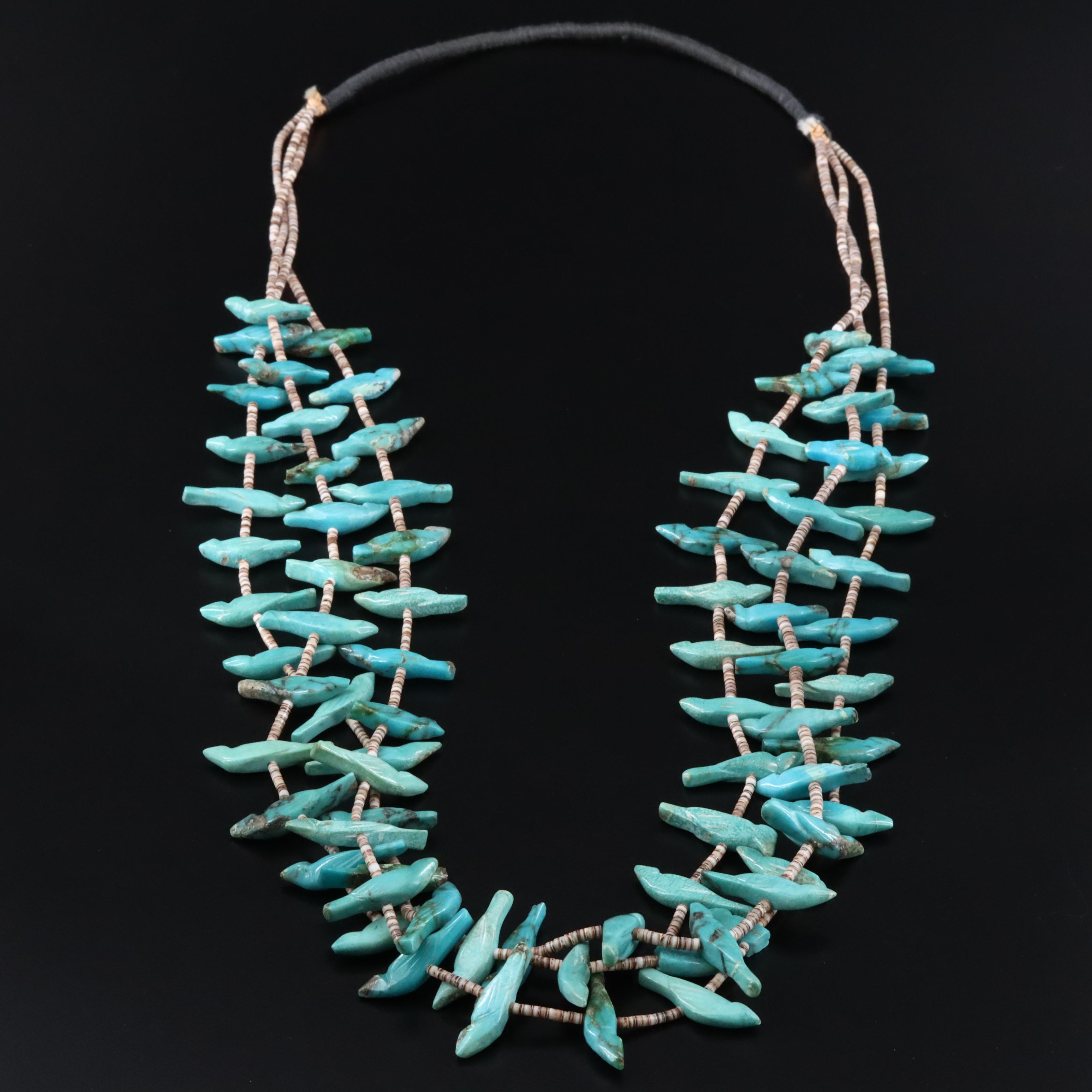 Turquoise and Shell Bird Fetish Necklace