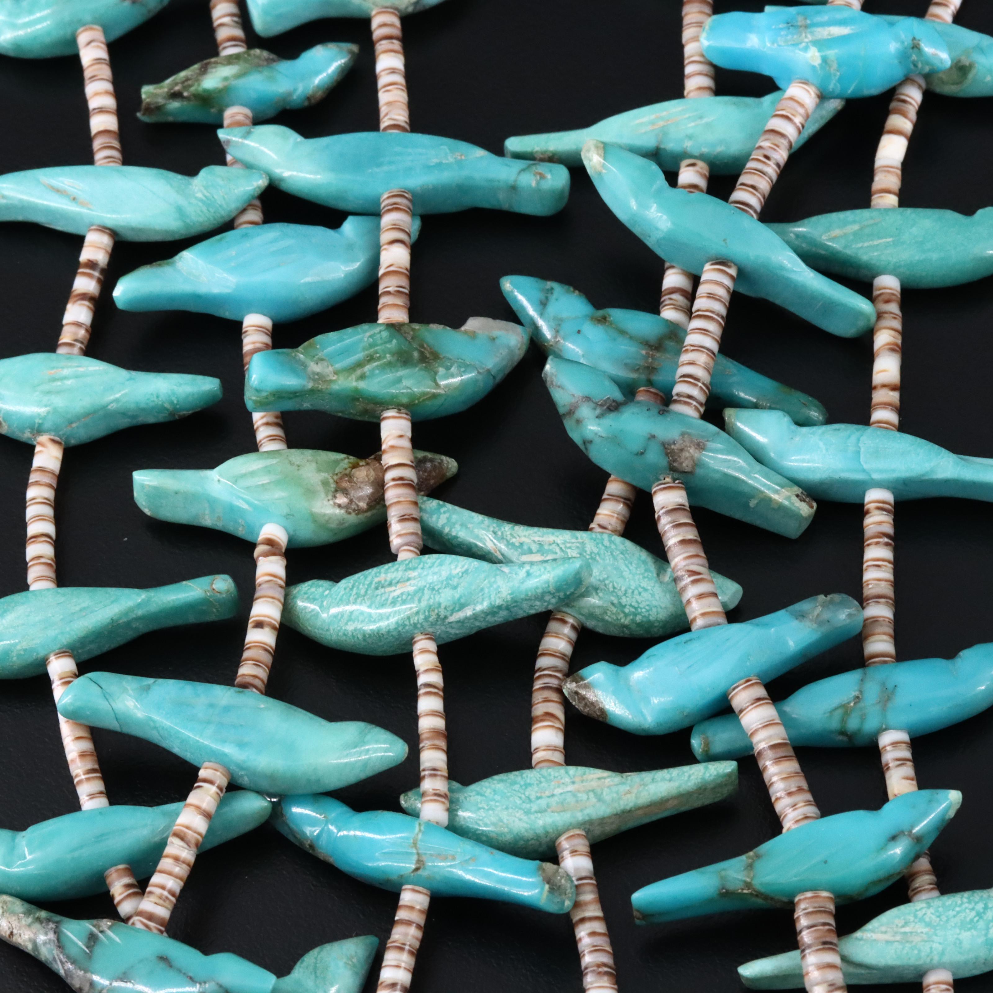 Turquoise and Shell Bird Fetish Necklace