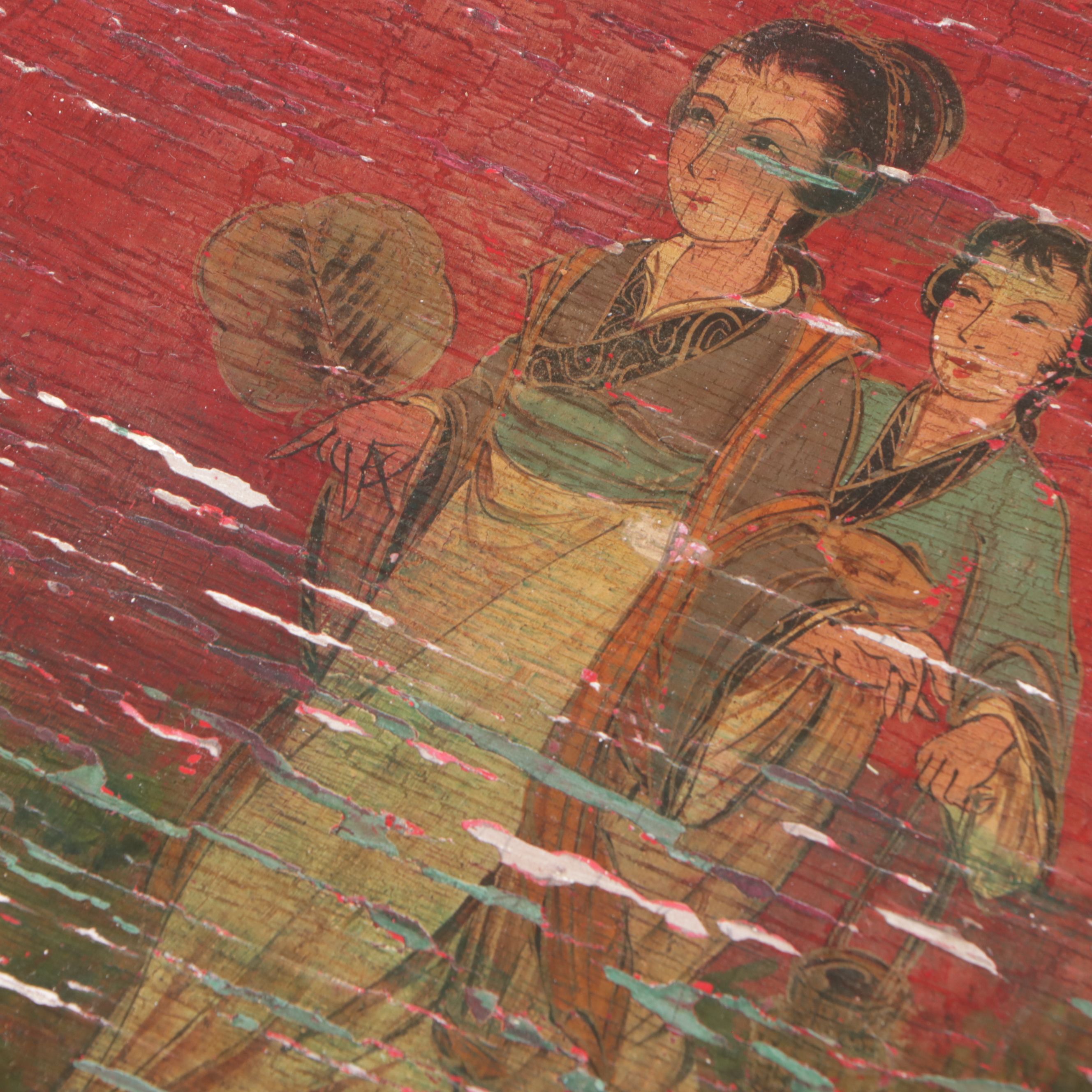 Chinese Style Red Painted Wood Bedside Cabinet