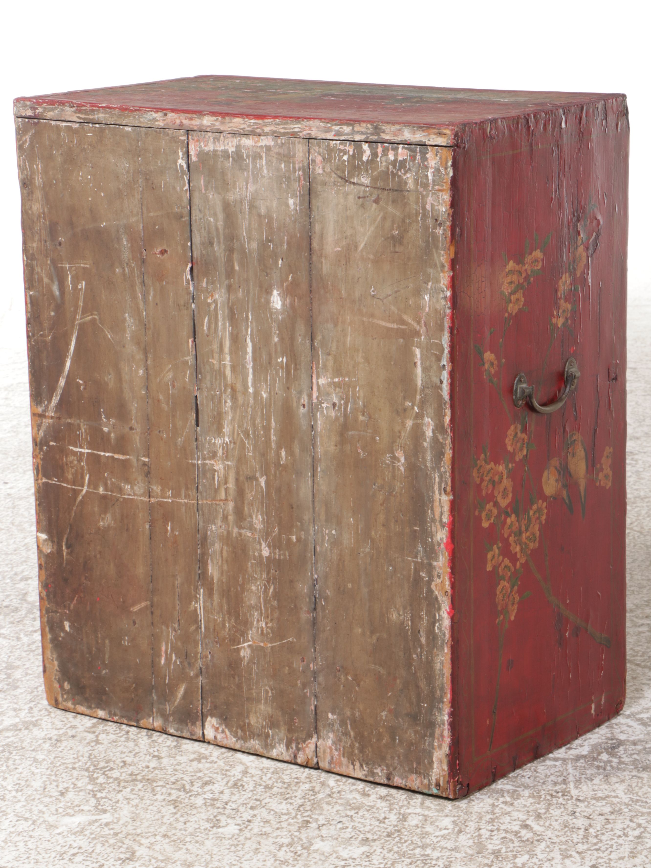 Chinese Style Red Painted Wood Bedside Cabinet