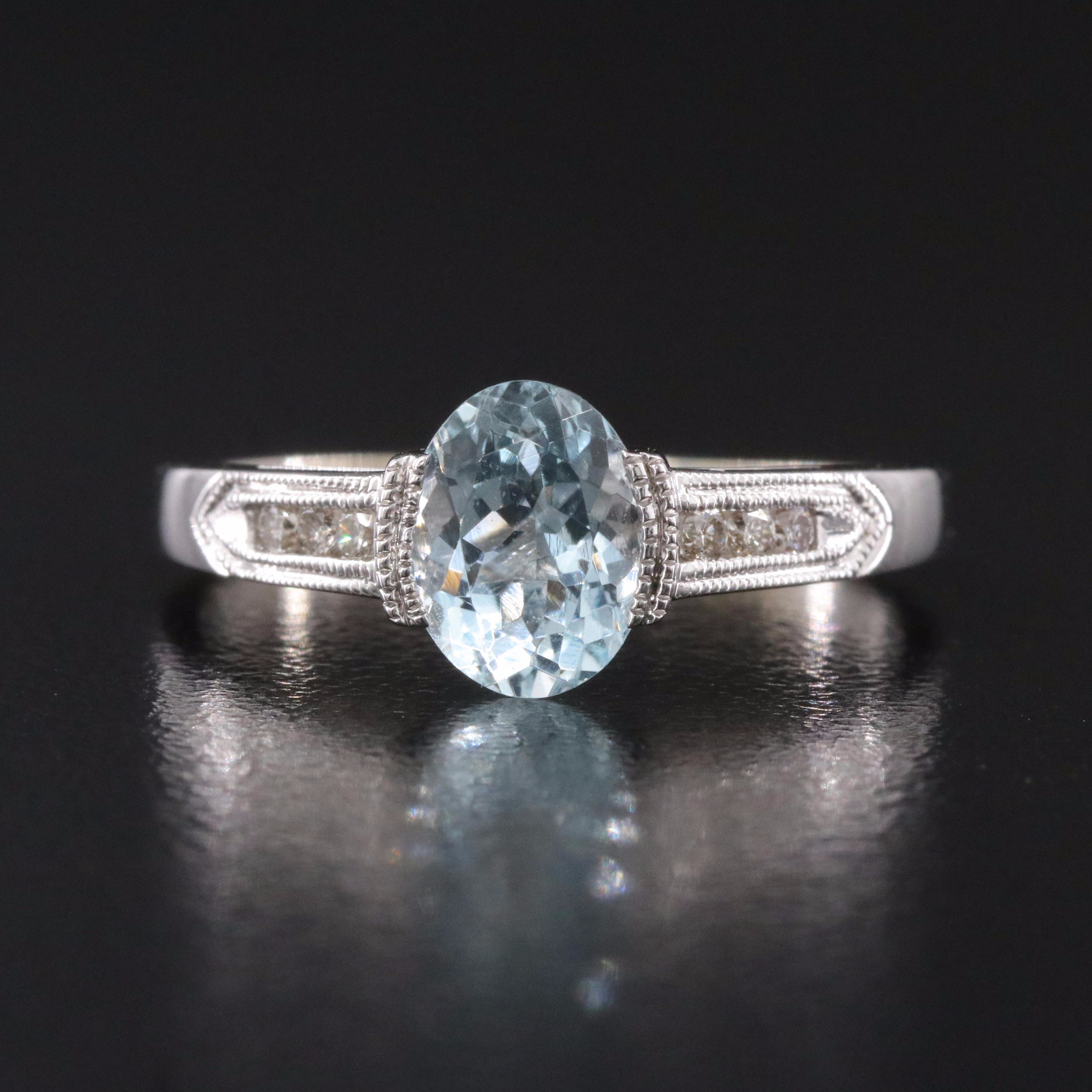 14K Aquamarine and Diamond Ring