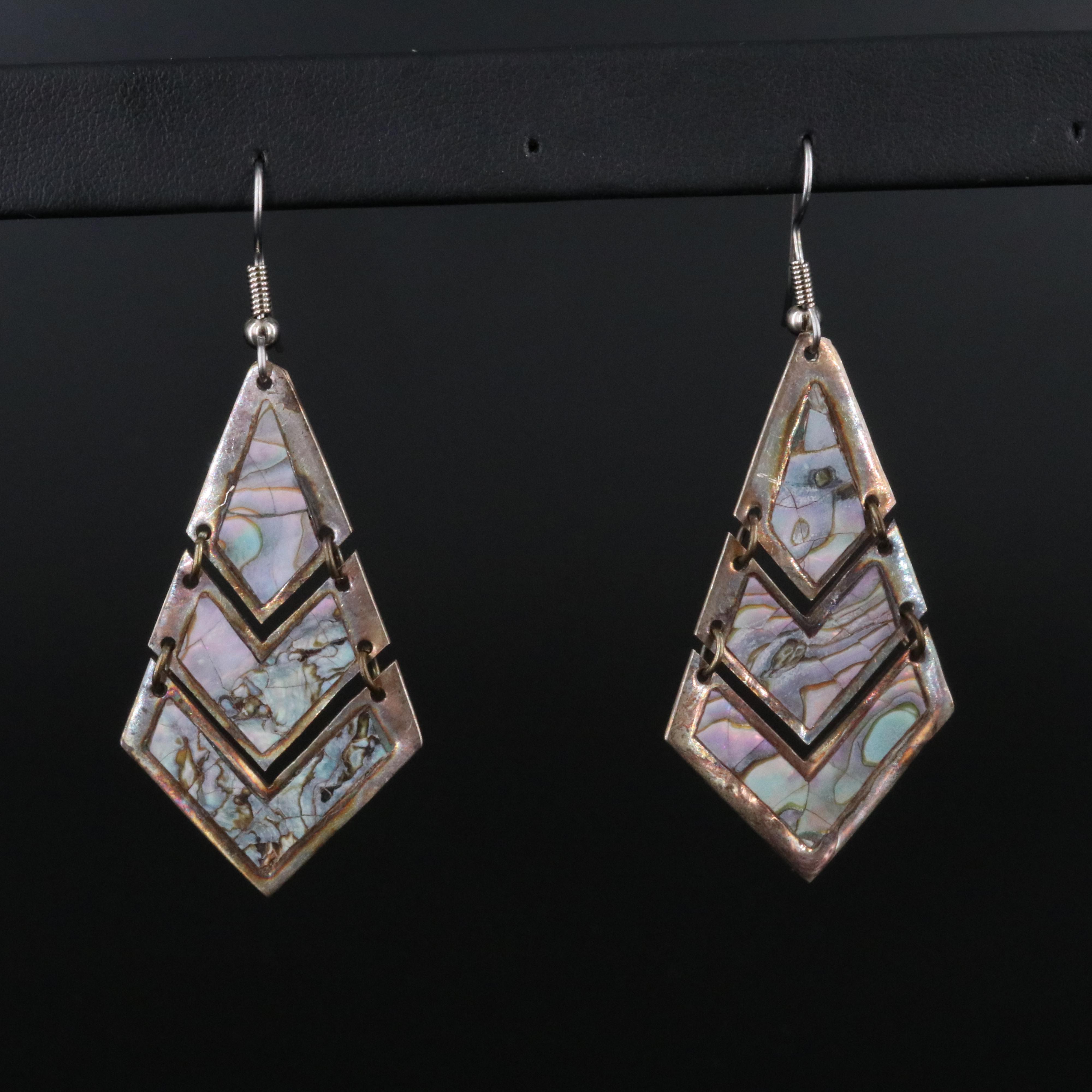Sterling Chevron Abalone Inlay Earrings