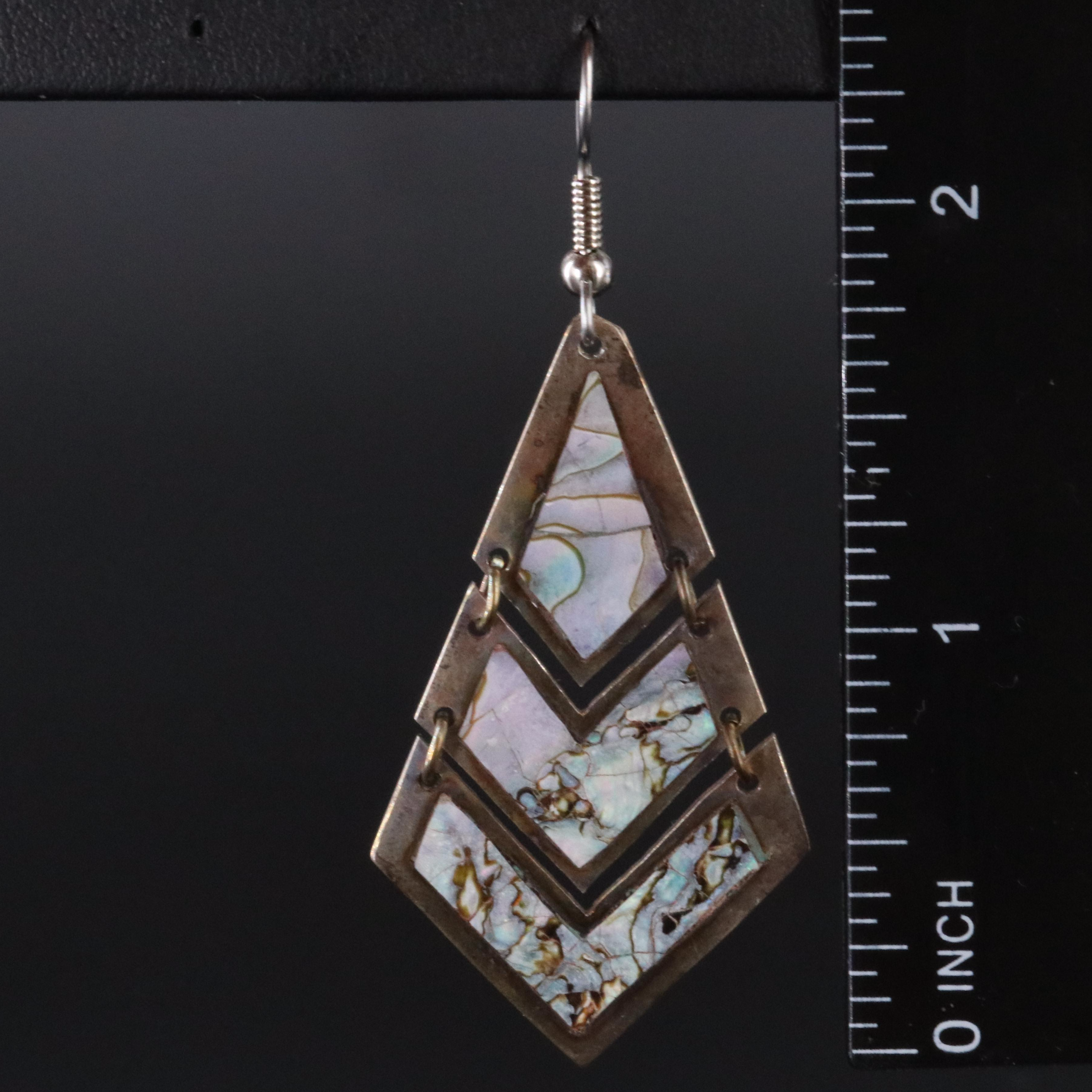Sterling Chevron Abalone Inlay Earrings