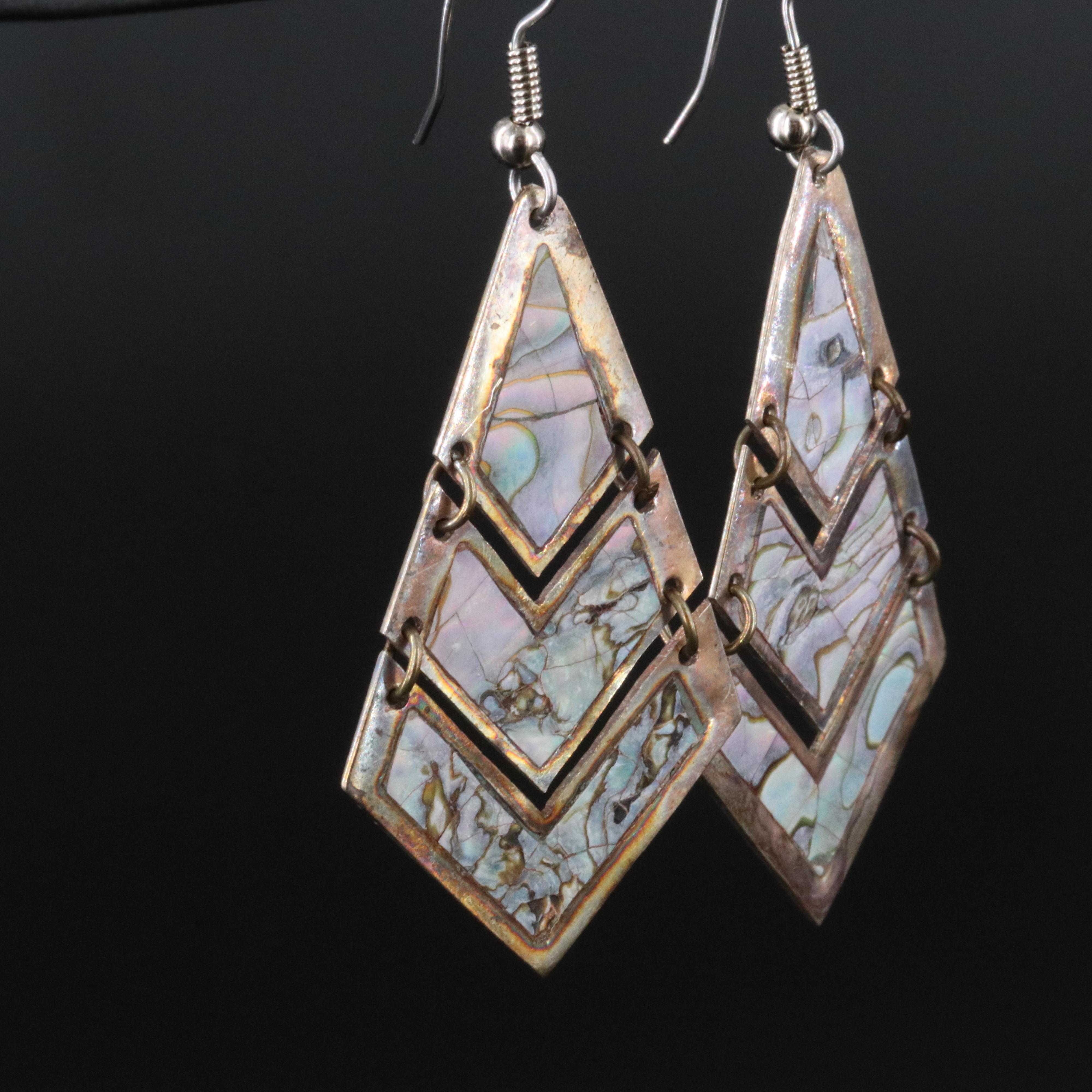 Sterling Chevron Abalone Inlay Earrings