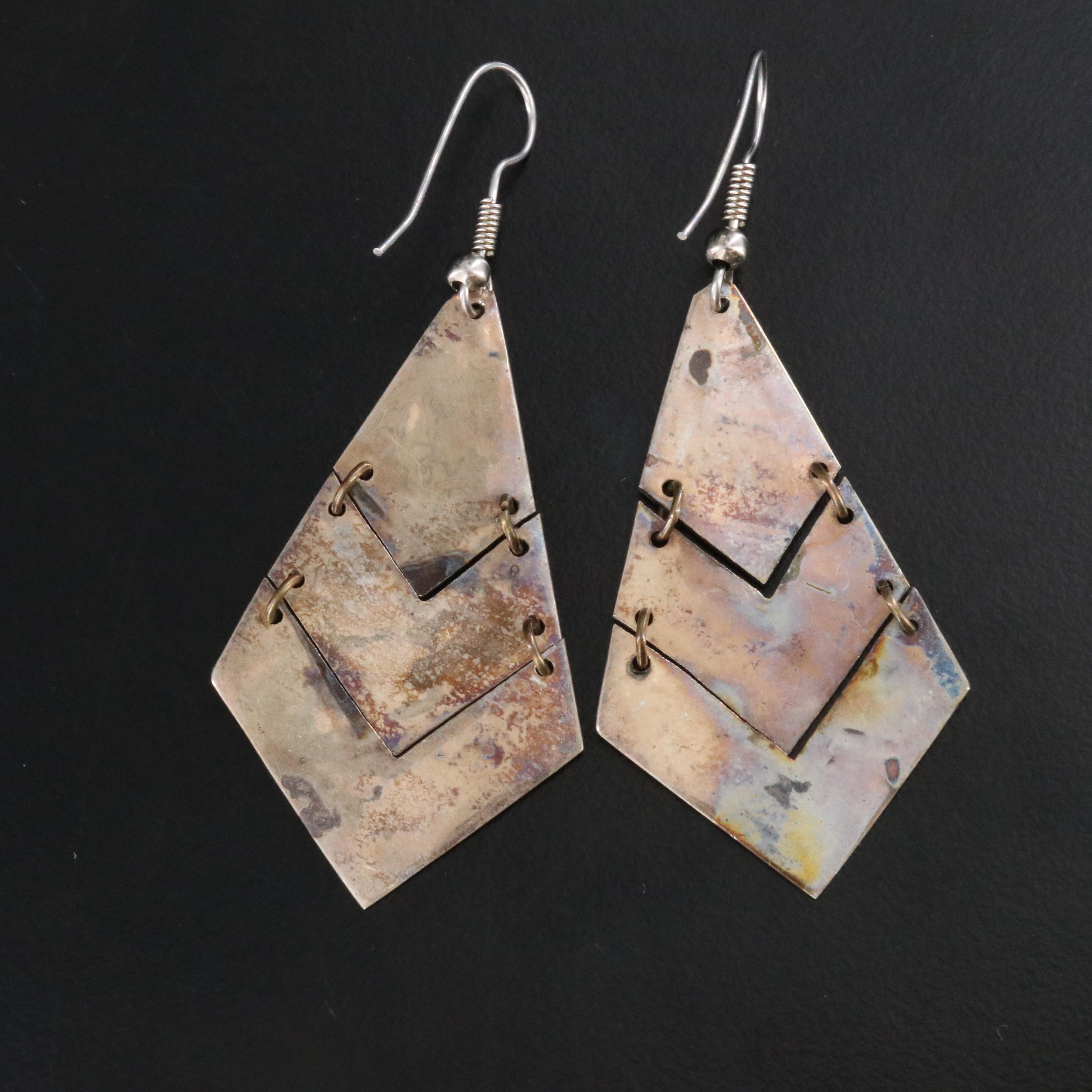 Sterling Chevron Abalone Inlay Earrings