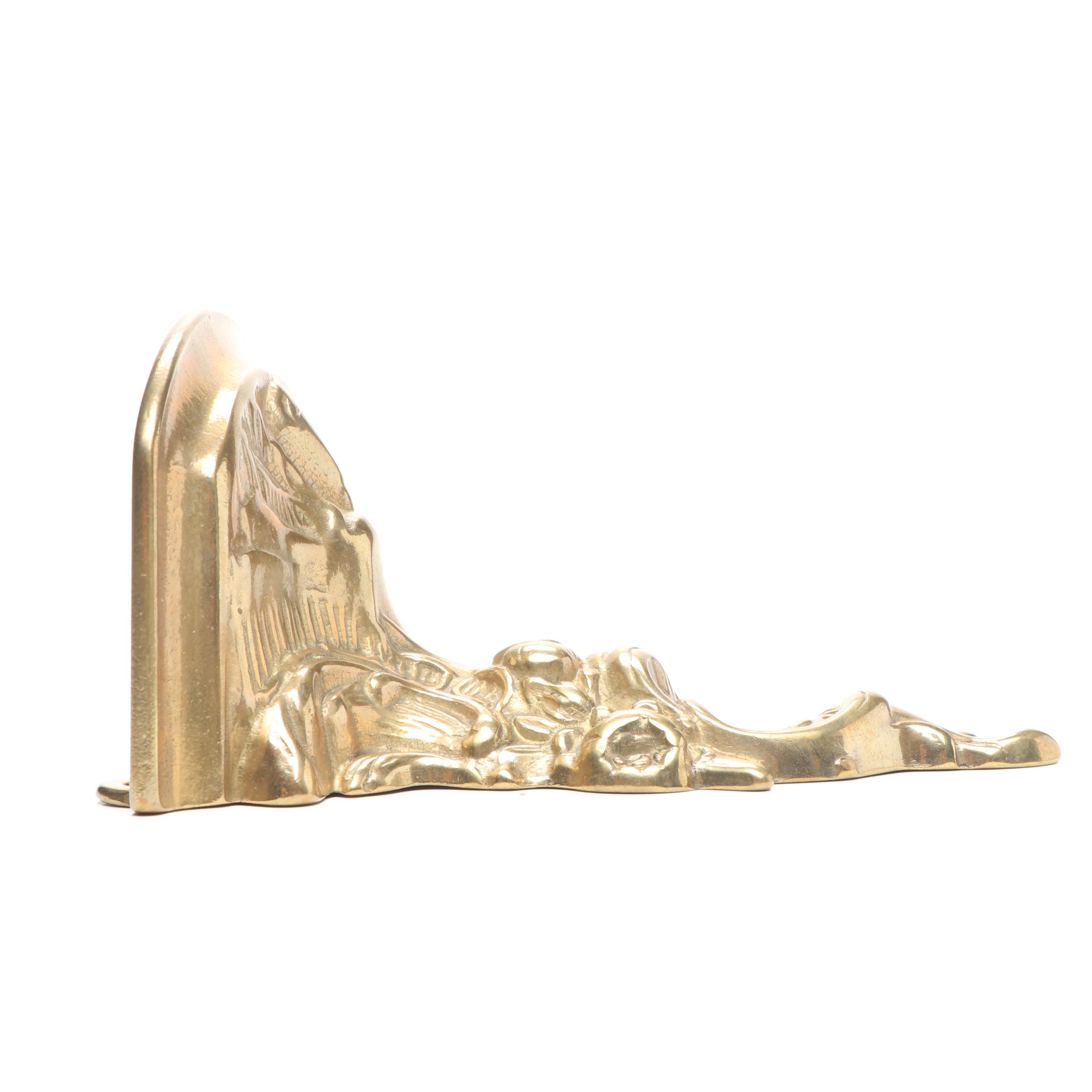 Brass Cricket Box, Repoussé Brass Shelf, and Brass Handled Tray