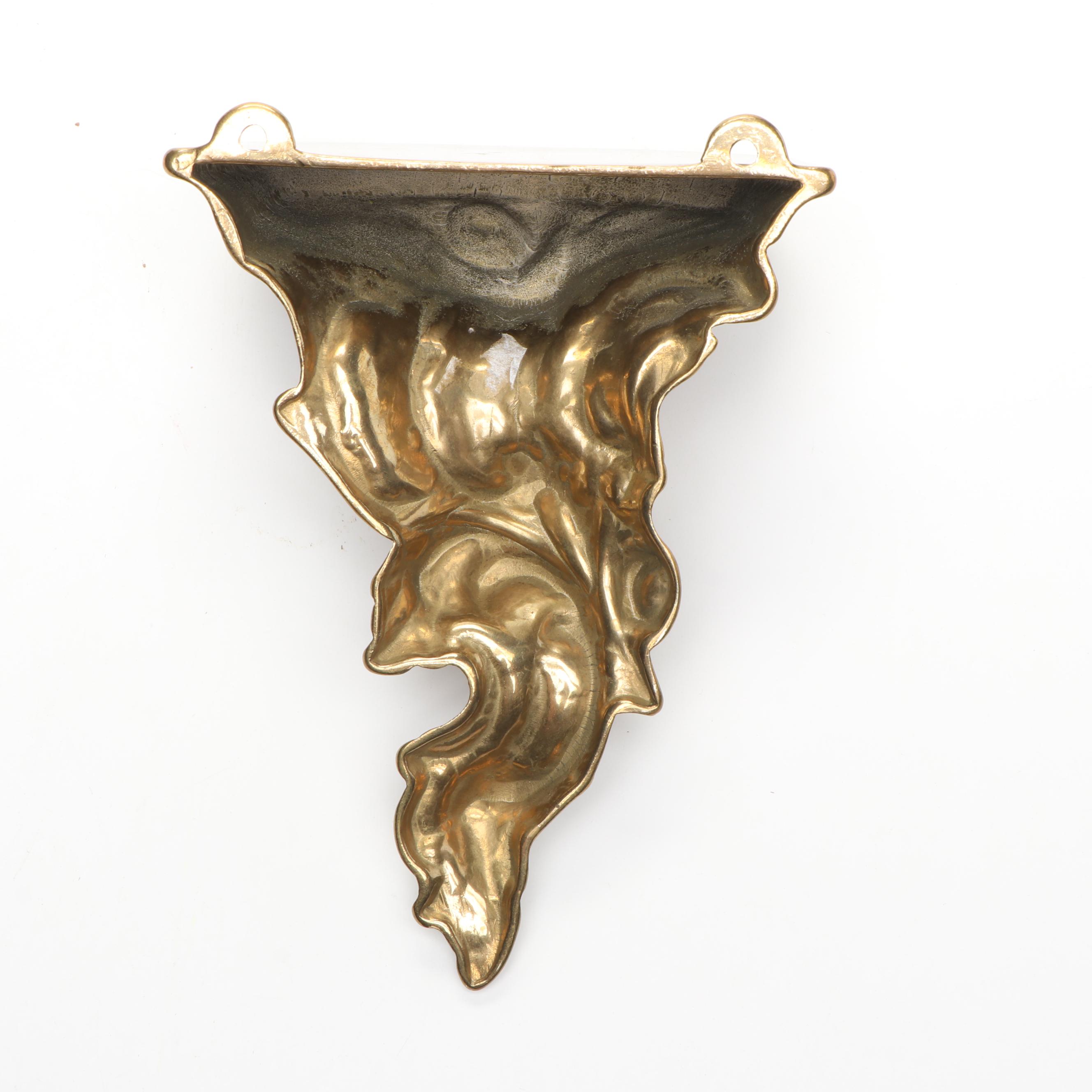 Brass Cricket Box, Repoussé Brass Shelf, and Brass Handled Tray