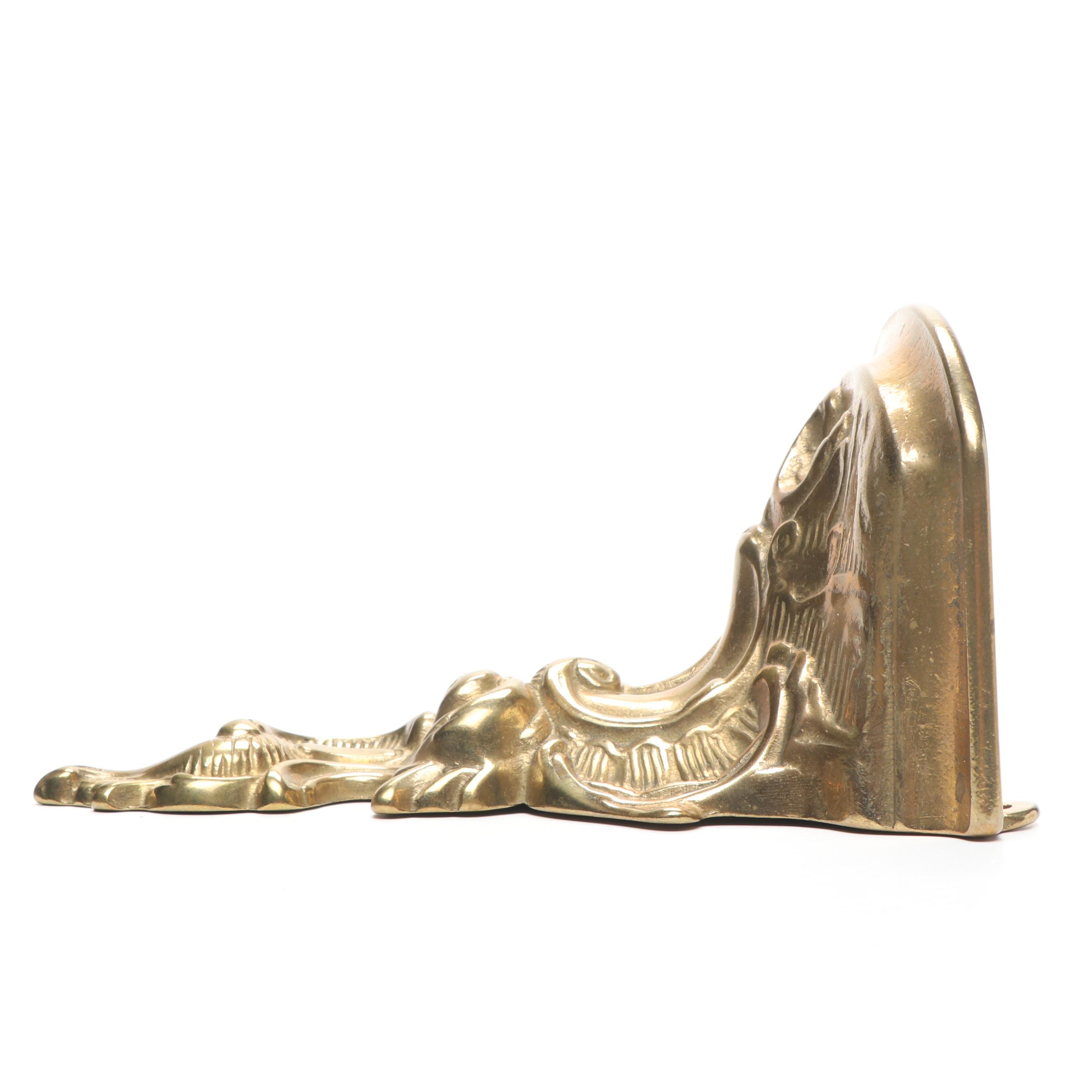 Brass Cricket Box, Repoussé Brass Shelf, and Brass Handled Tray