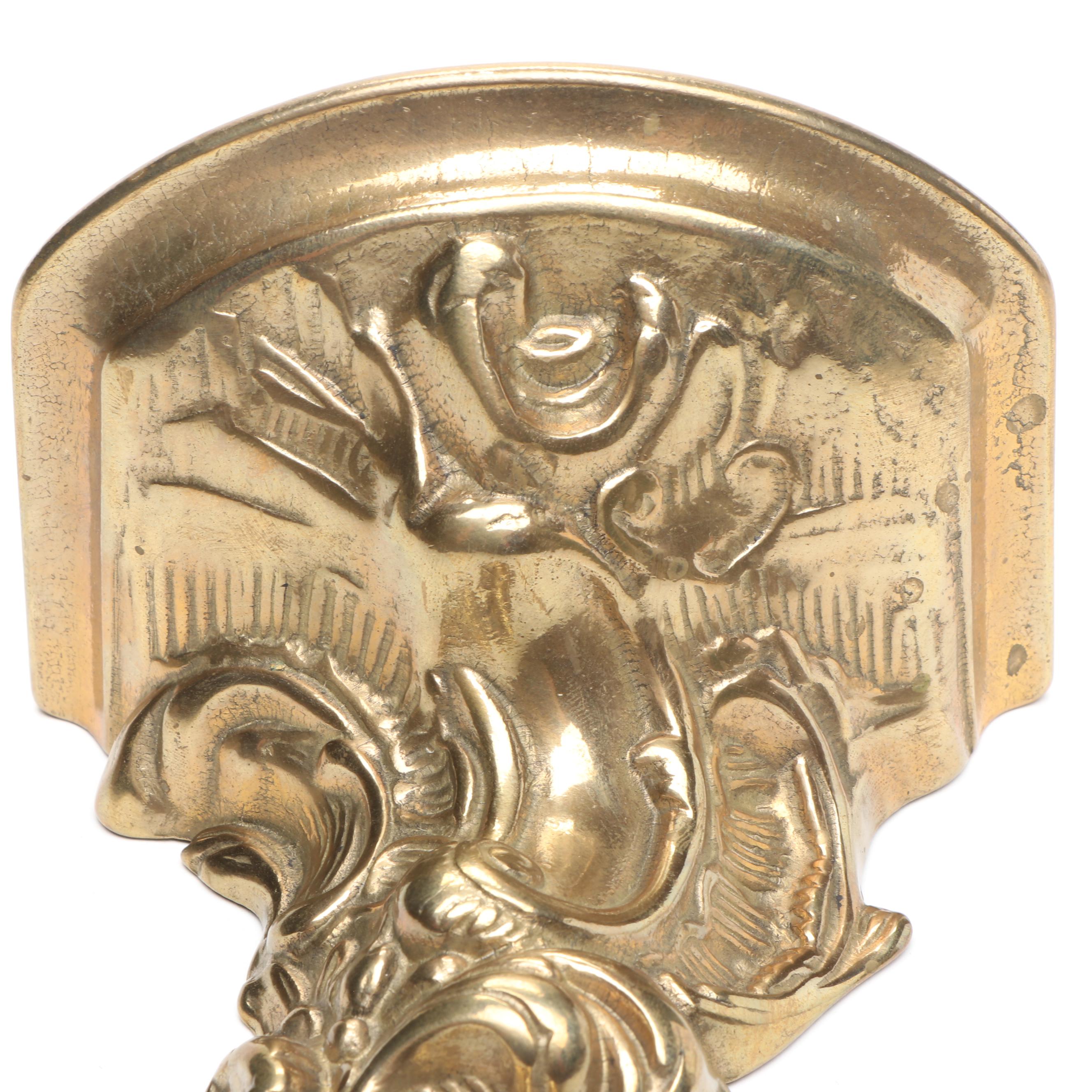 Brass Cricket Box, Repoussé Brass Shelf, and Brass Handled Tray