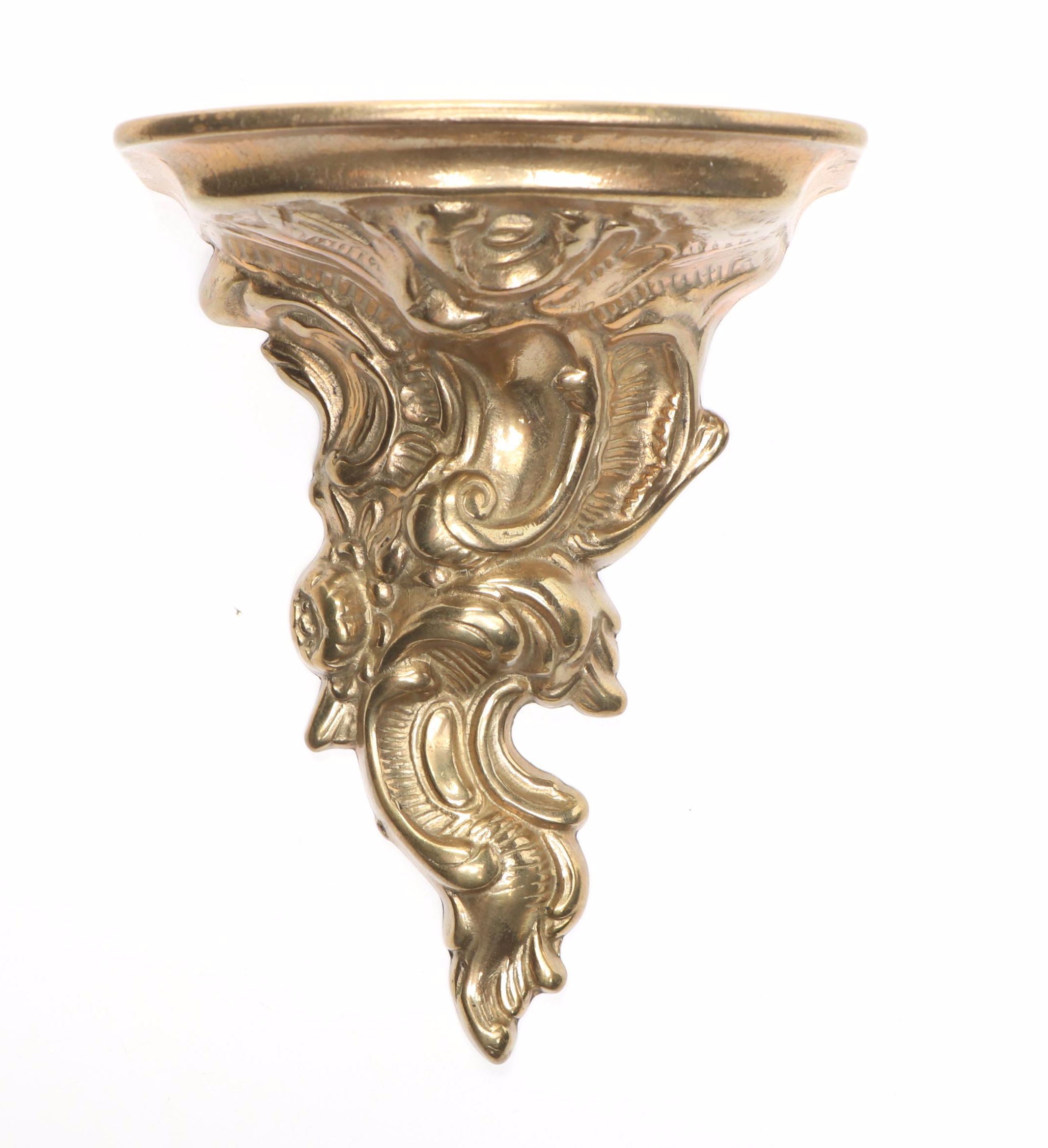 Brass Cricket Box, Repoussé Brass Shelf, and Brass Handled Tray