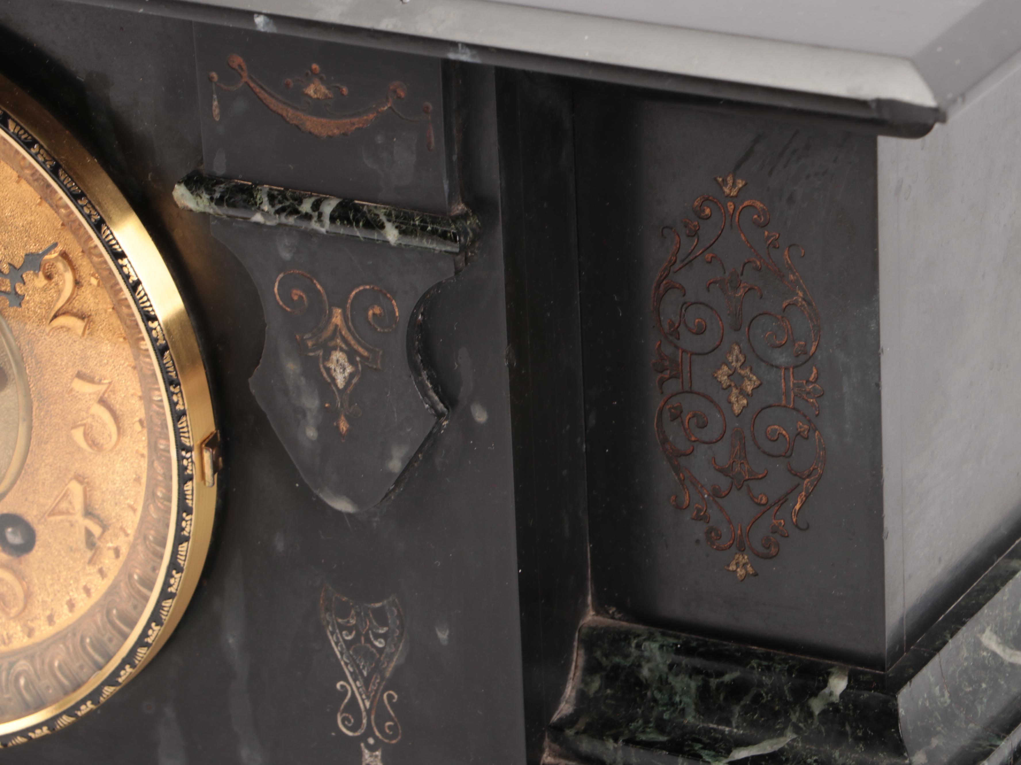 Ansonia Black Marble Mantel Clock