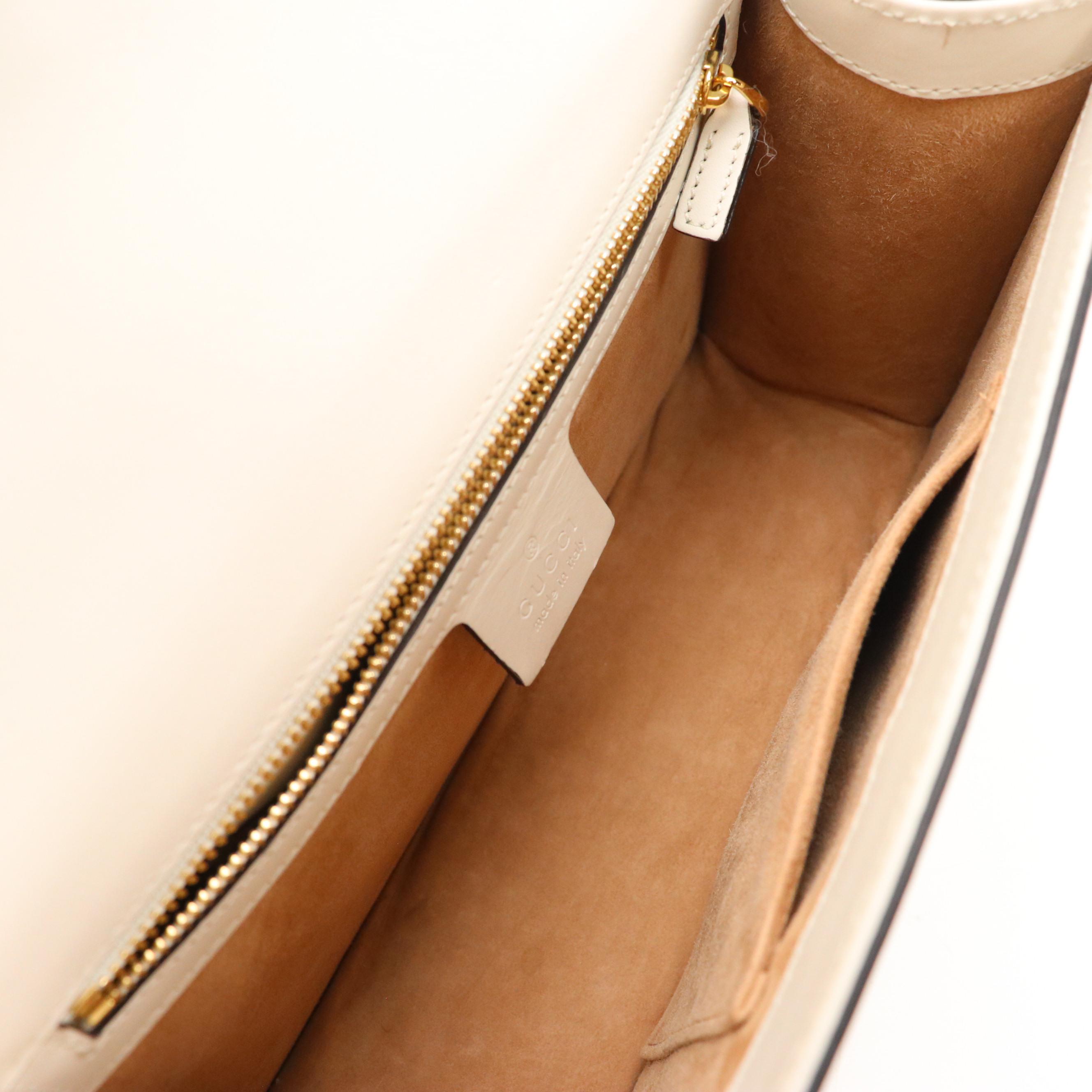 Gucci Medium Sylvie Shoulder Bag in Web Striped White Calfskin Leather, With Box