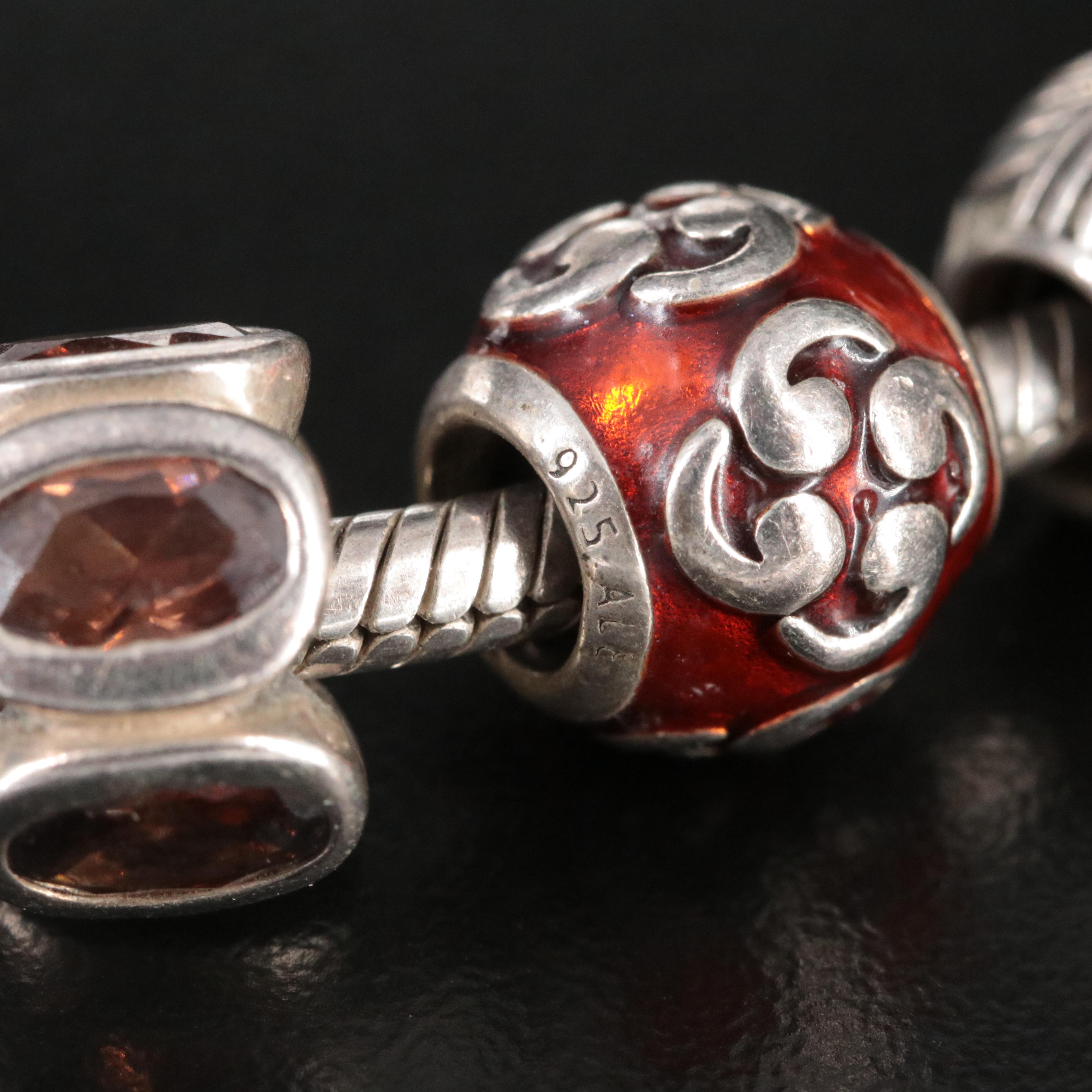 Pandora Sterling Bracelet with Cubic Zirconia and Glass Charms