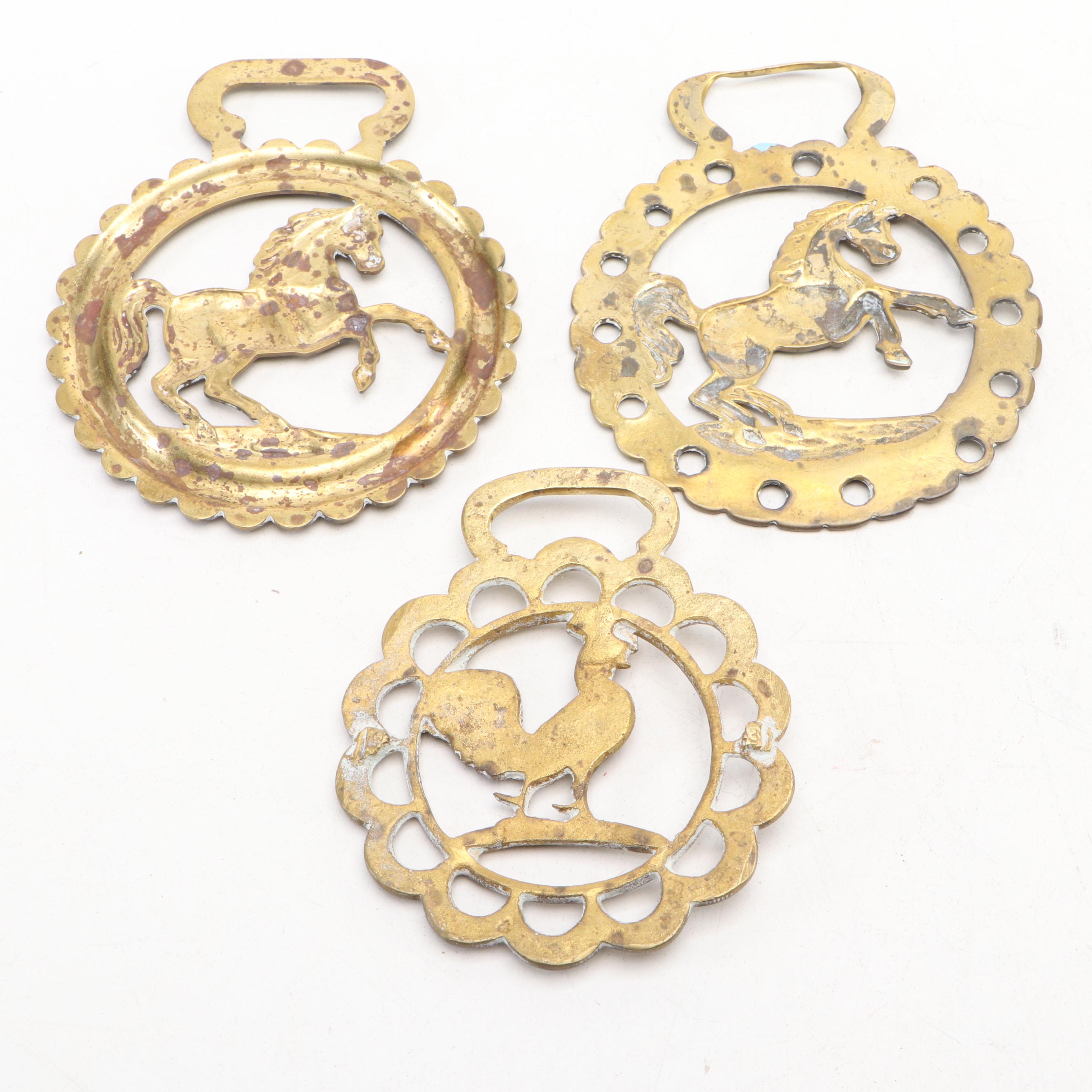 English Style Horse and Rooster Harness Brasses