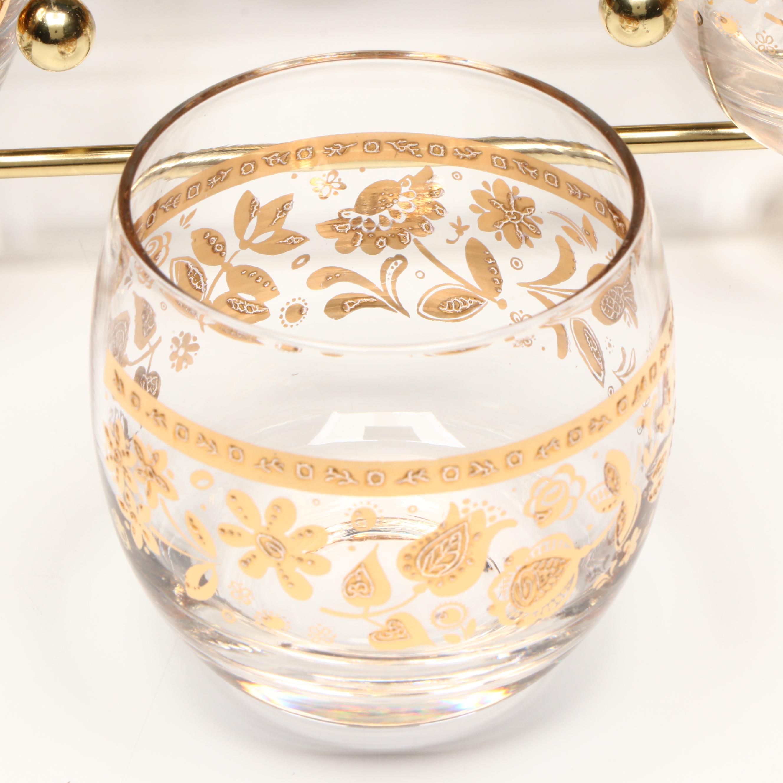 Culver "Chantilly" Roly-Poly Glasses with Carrier, Mid-20th Century