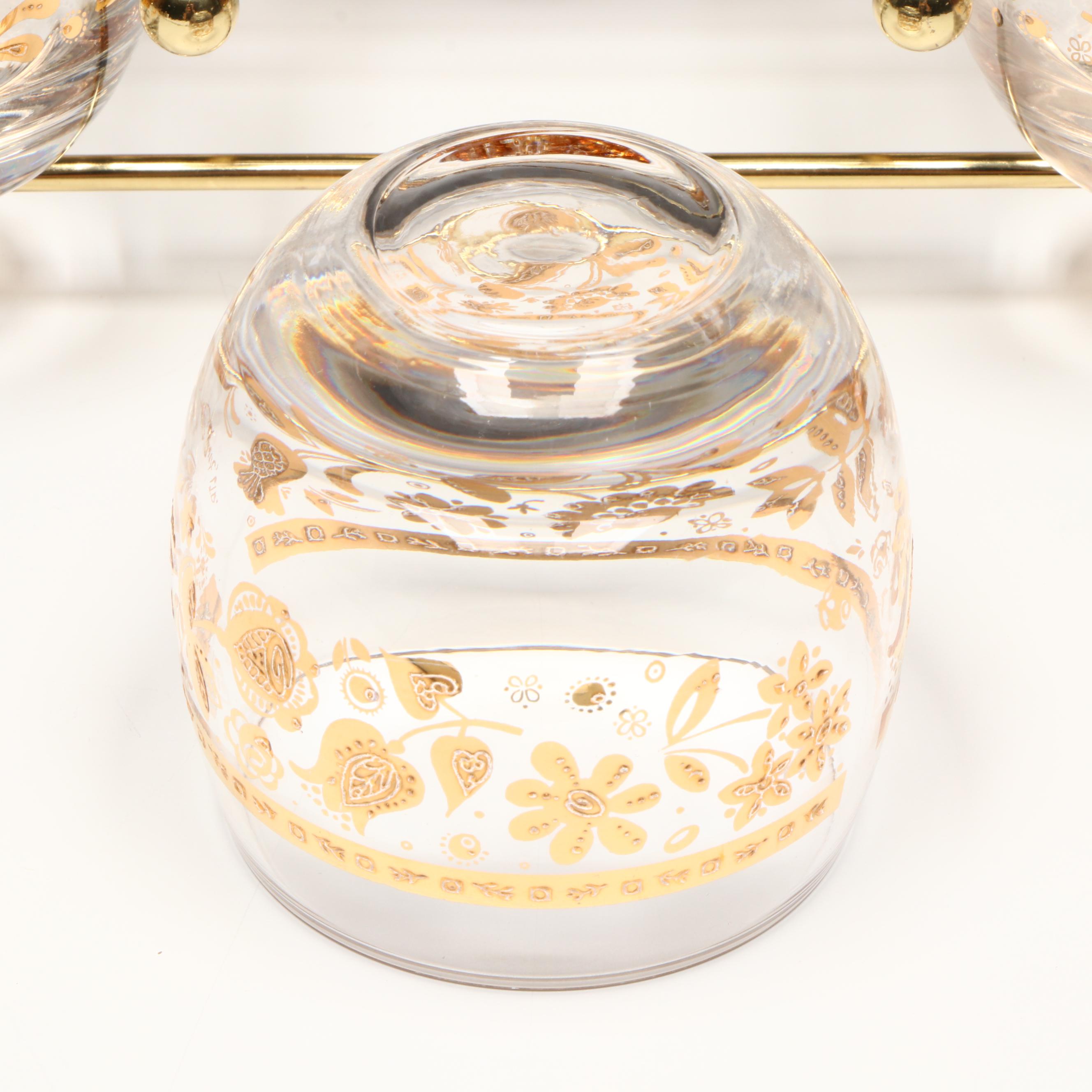 Culver "Chantilly" Roly-Poly Glasses with Carrier, Mid-20th Century