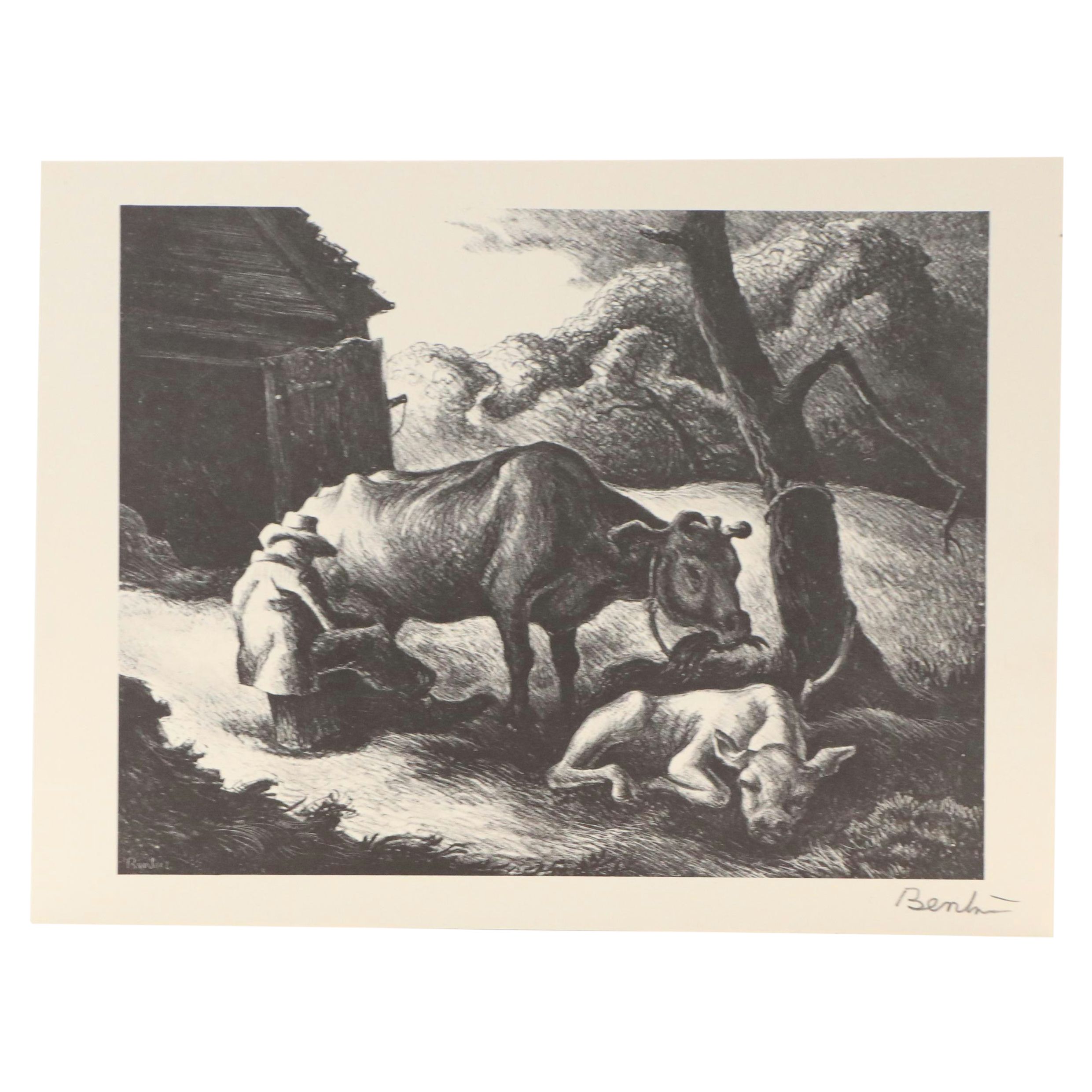 Thomas Hart Benton Pastoral Halftones "White Calf" and "Haystack"