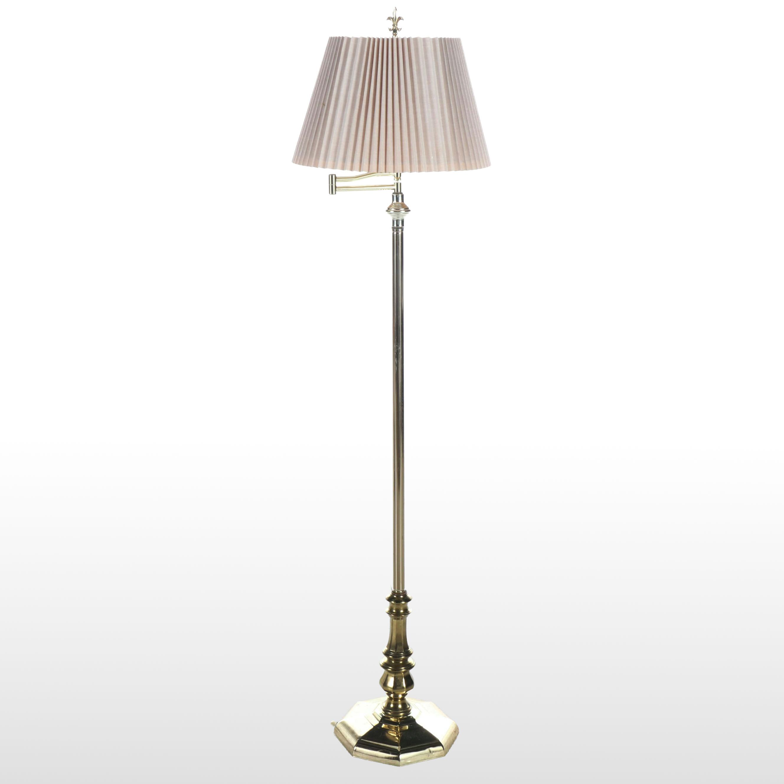 Octagonal Metal Swing Arm Floor Lamp with Accordion Pleat Fabric Shade