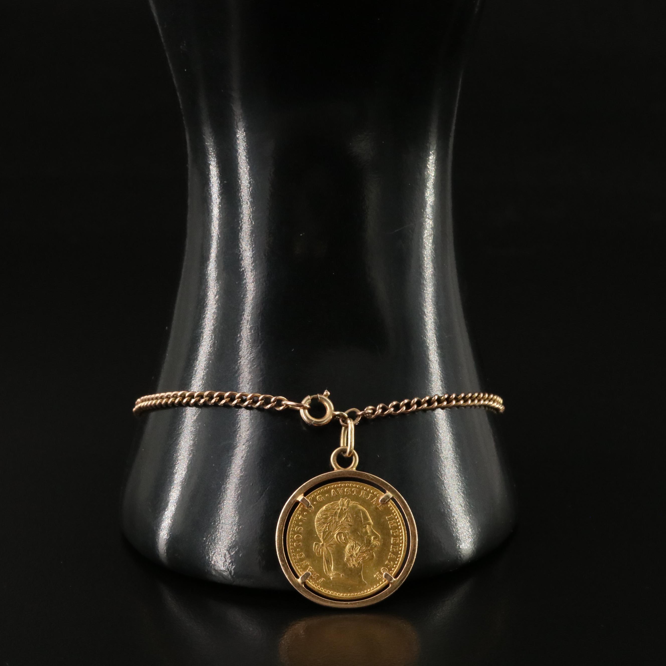 18K Pendant with 1915 1-Ducat Austrian Gold Coin on Bracelet