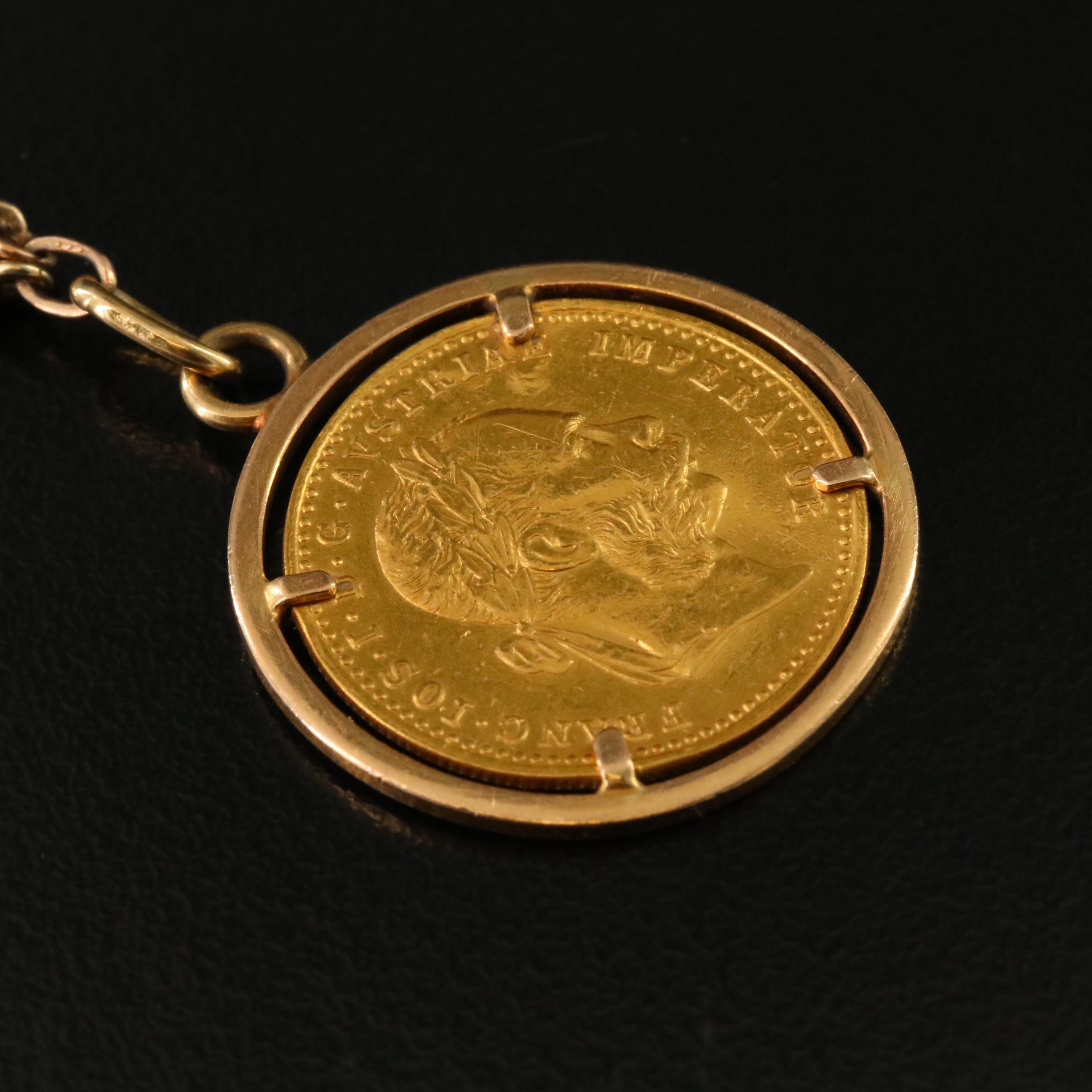 18K Pendant with 1915 1-Ducat Austrian Gold Coin on Bracelet