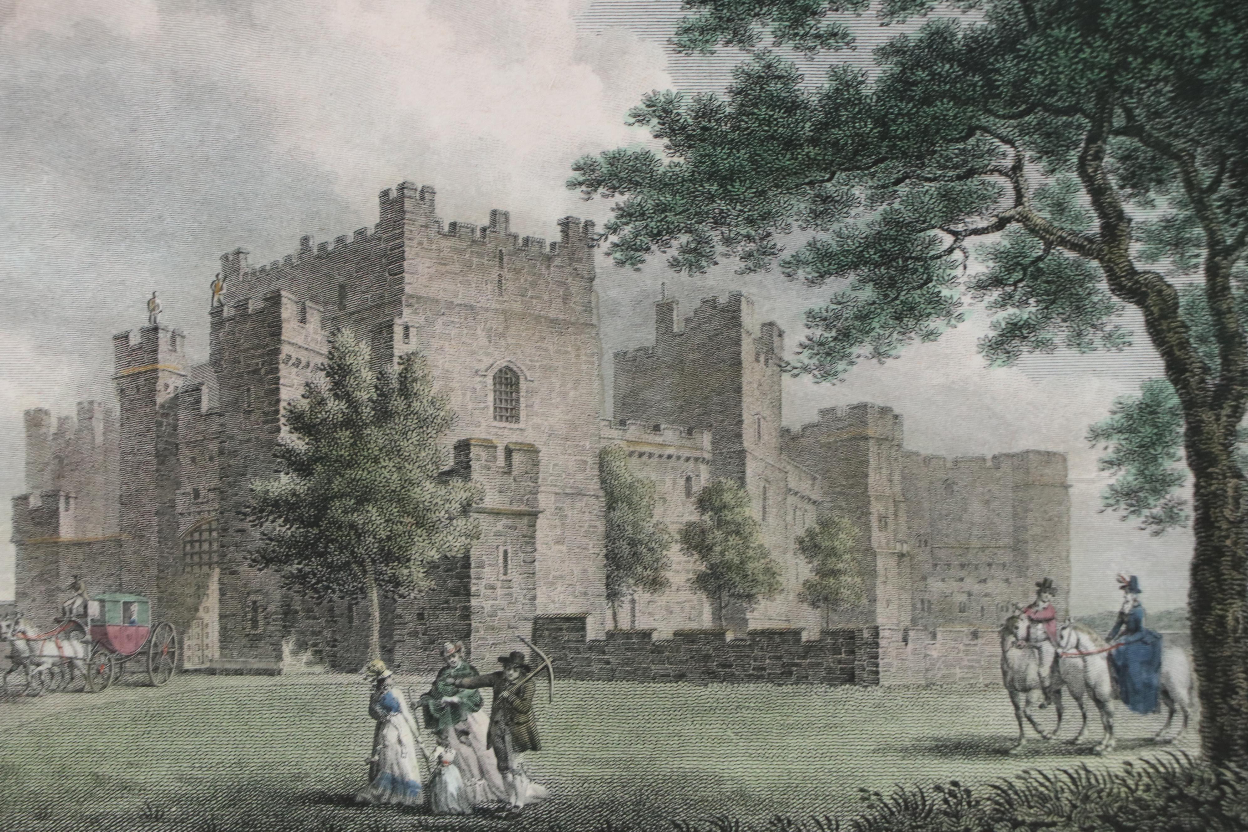 English Hand-Colored Engraving of Raby Castle, Mid to Late 19th Century