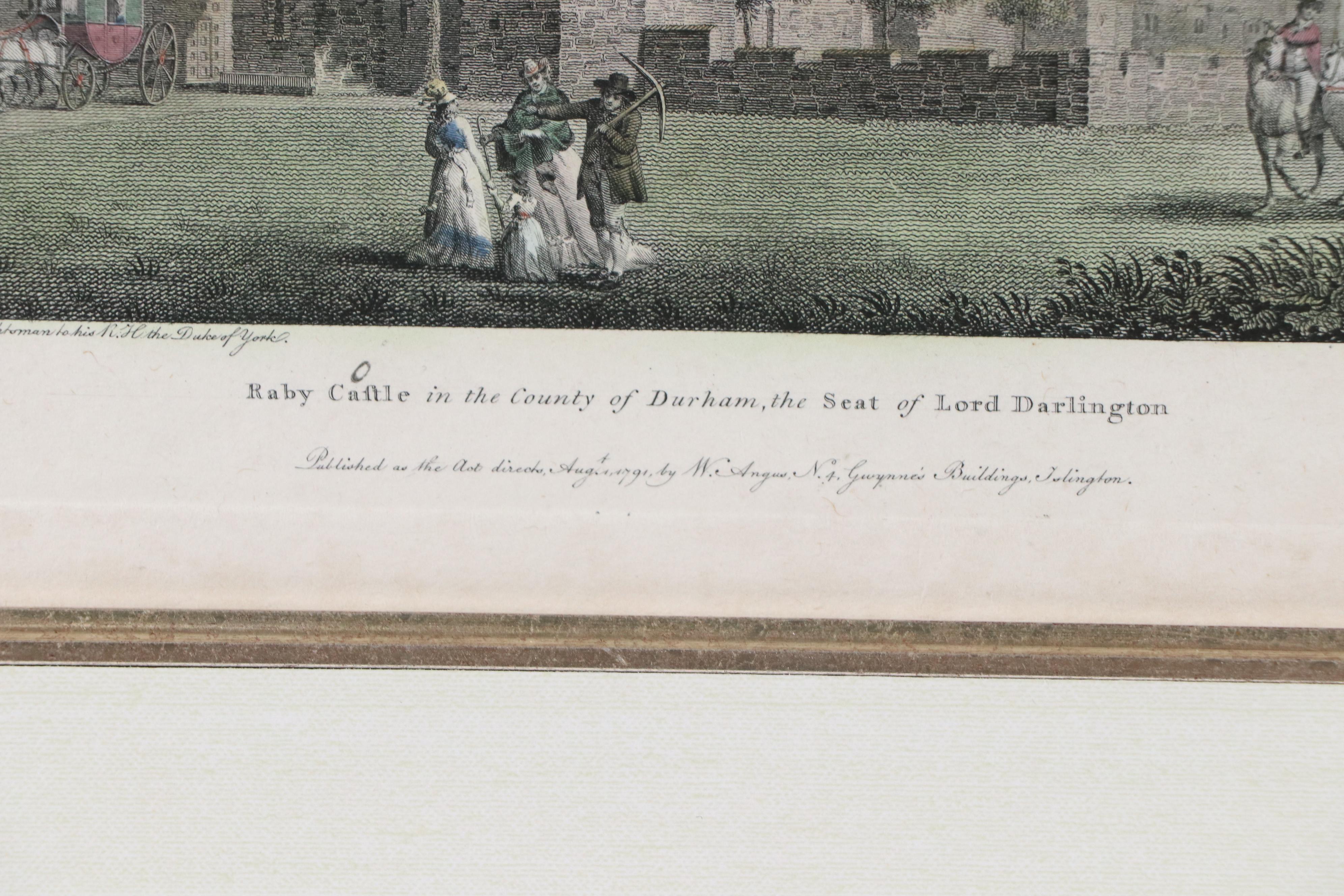 English Hand-Colored Engraving of Raby Castle, Mid to Late 19th Century