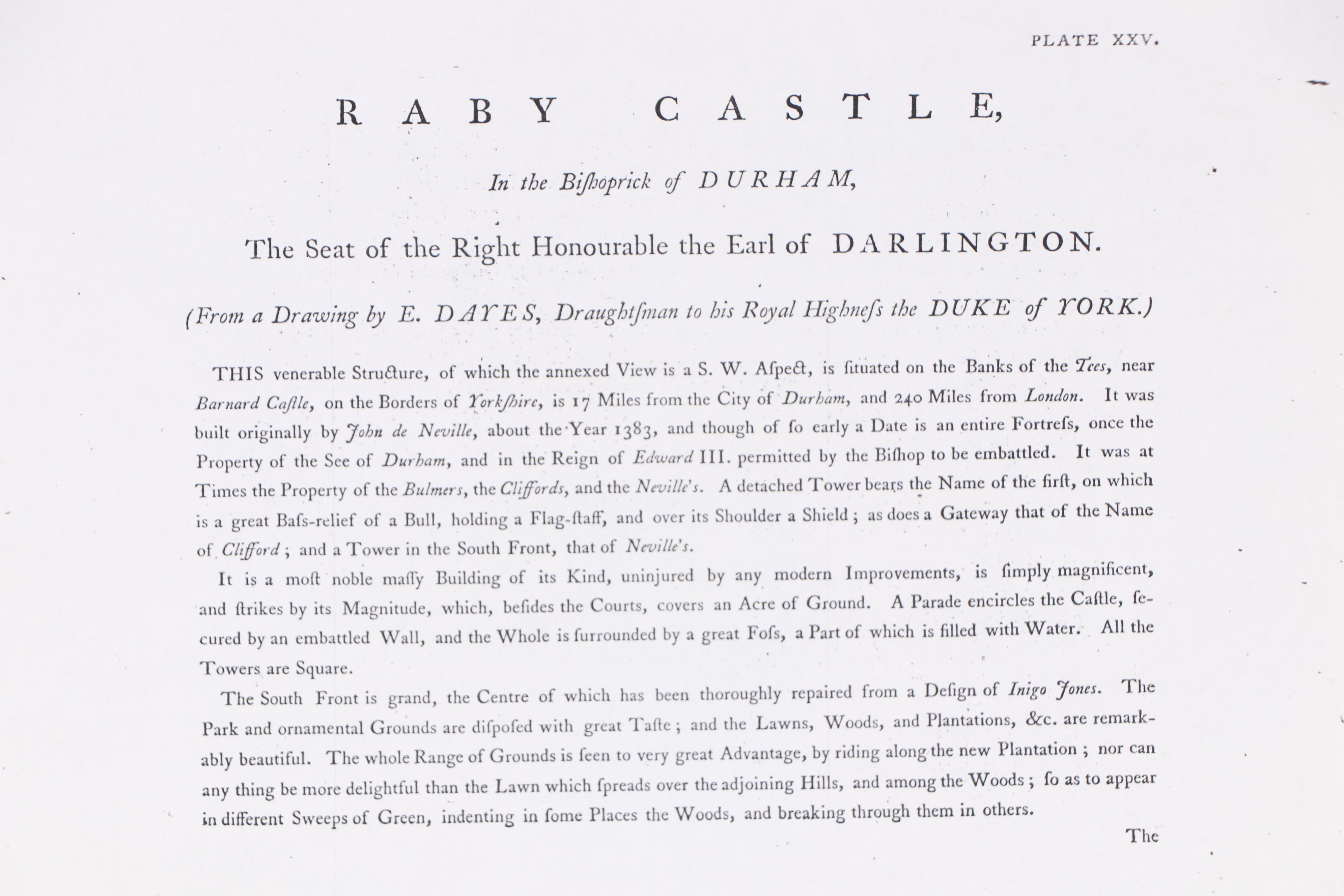 English Hand-Colored Engraving of Raby Castle, Mid to Late 19th Century