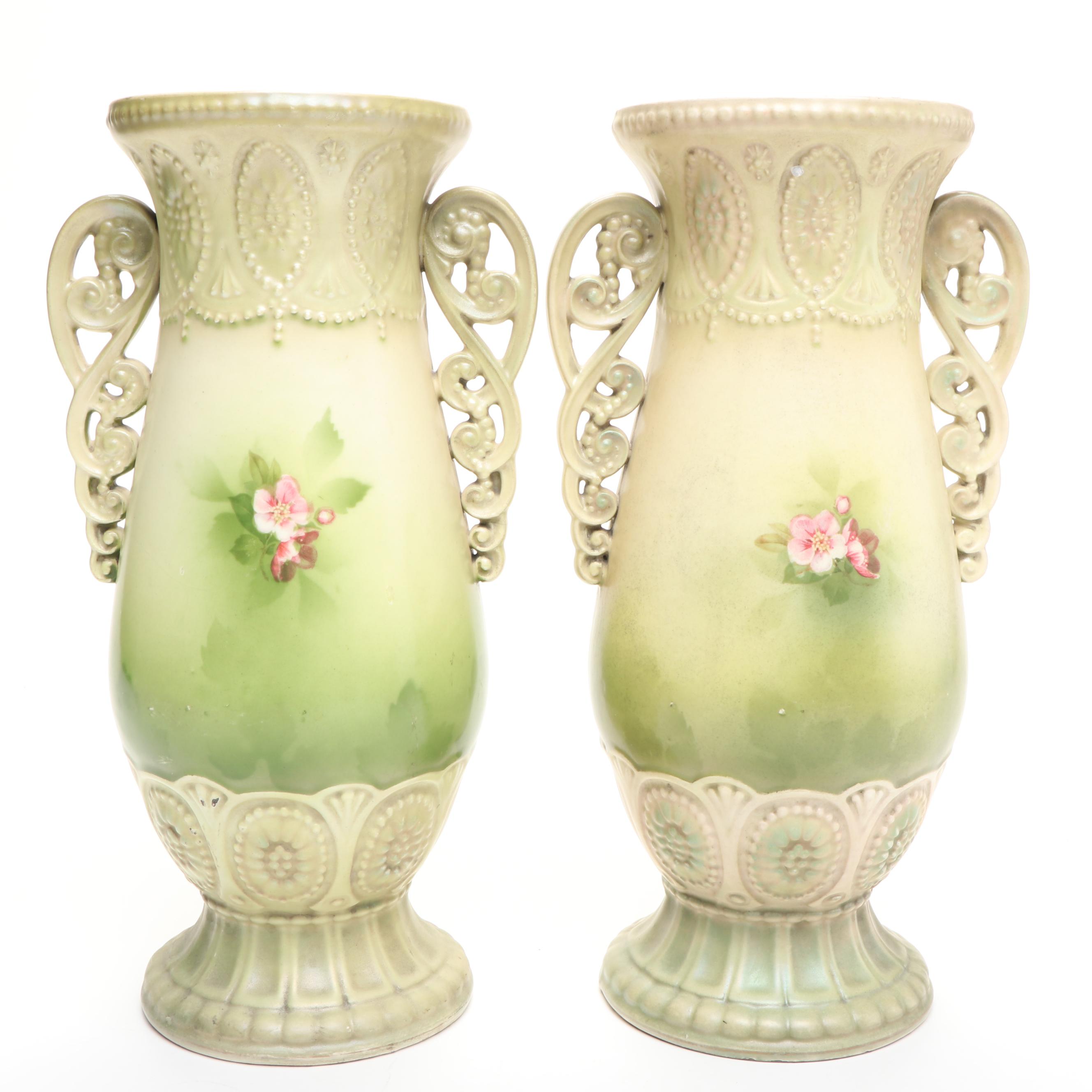 Robert Hanke Austrian Hand-Painted Floral Porcelain Vases
