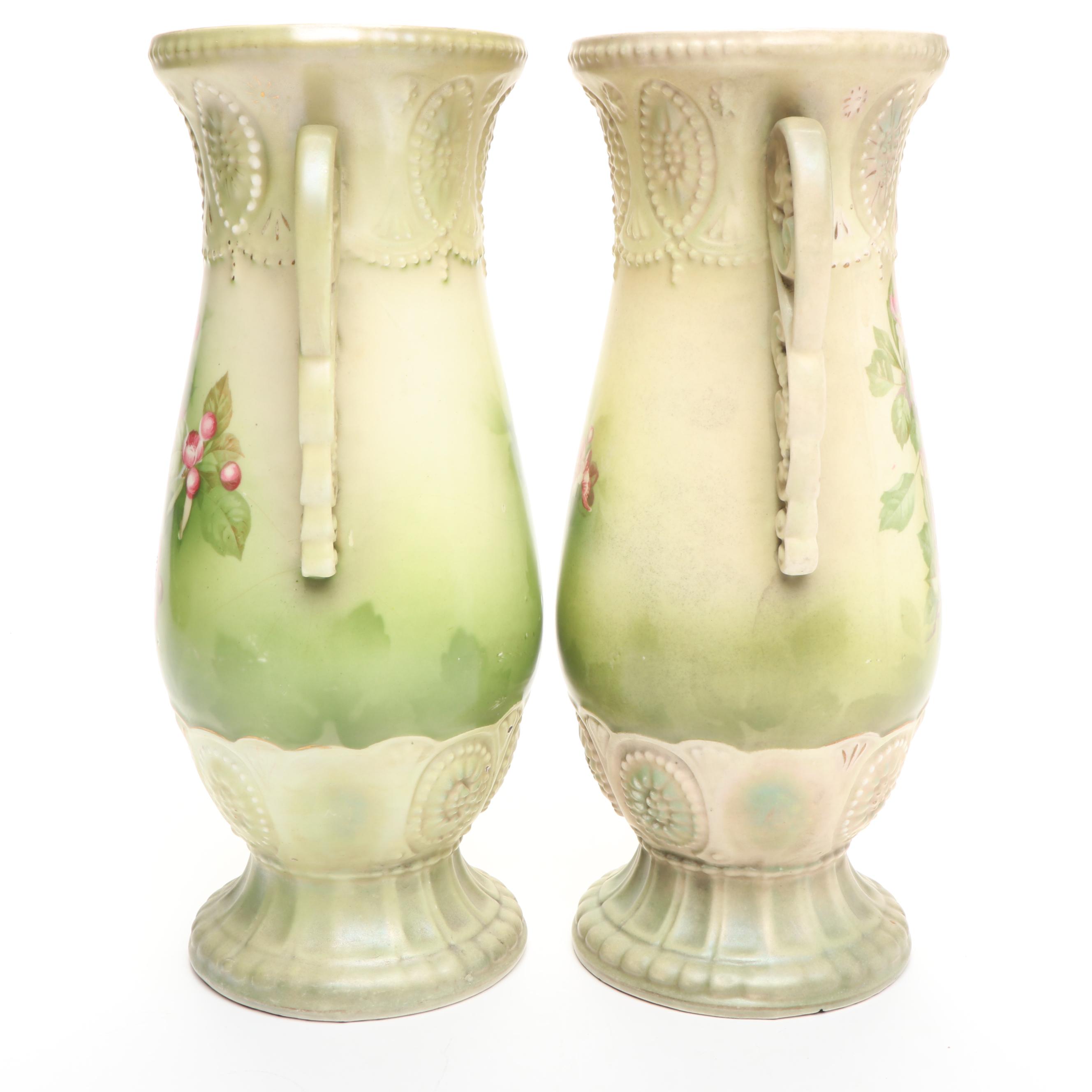 Robert Hanke Austrian Hand-Painted Floral Porcelain Vases