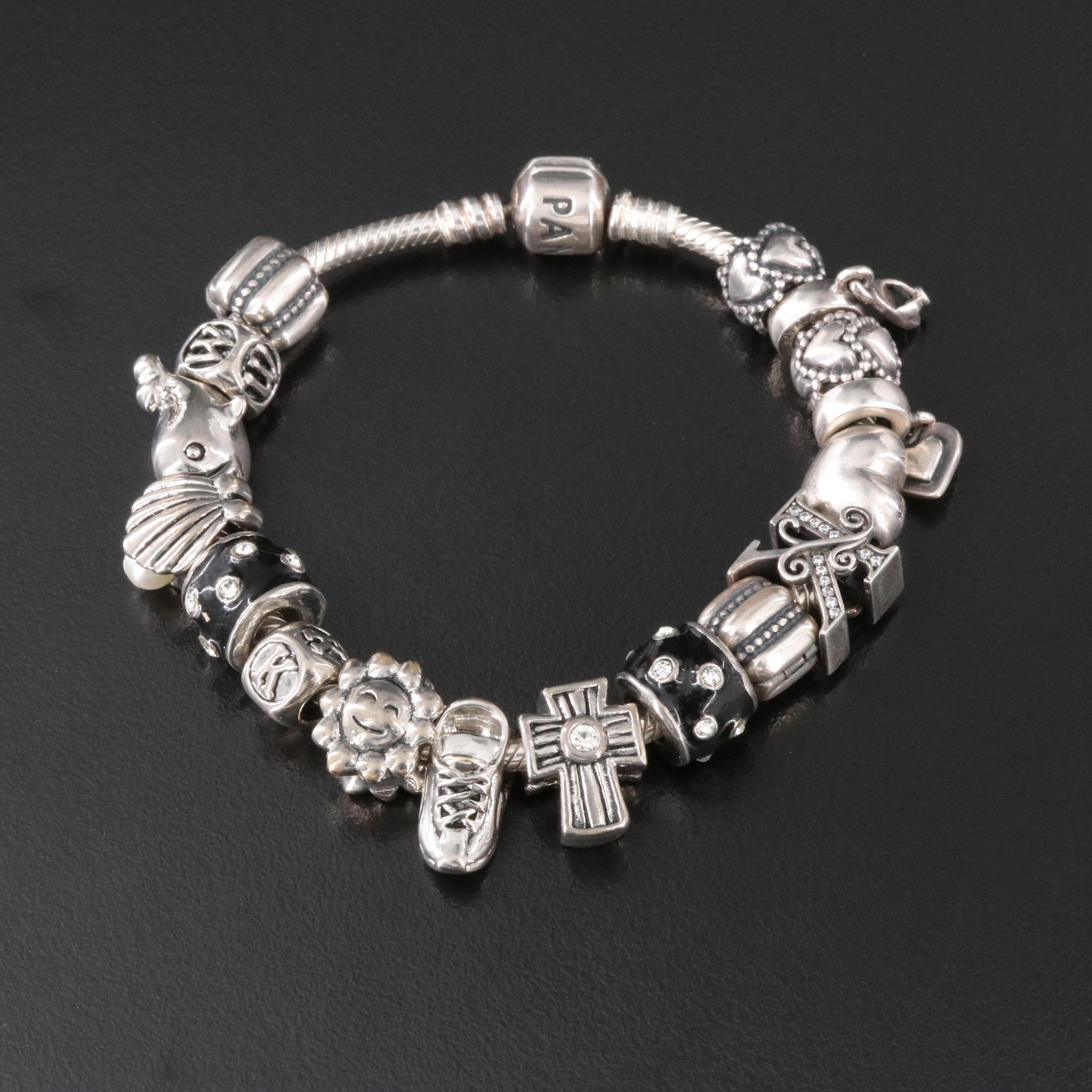 Pandora Sterling Bracelet with Gemstone Charms