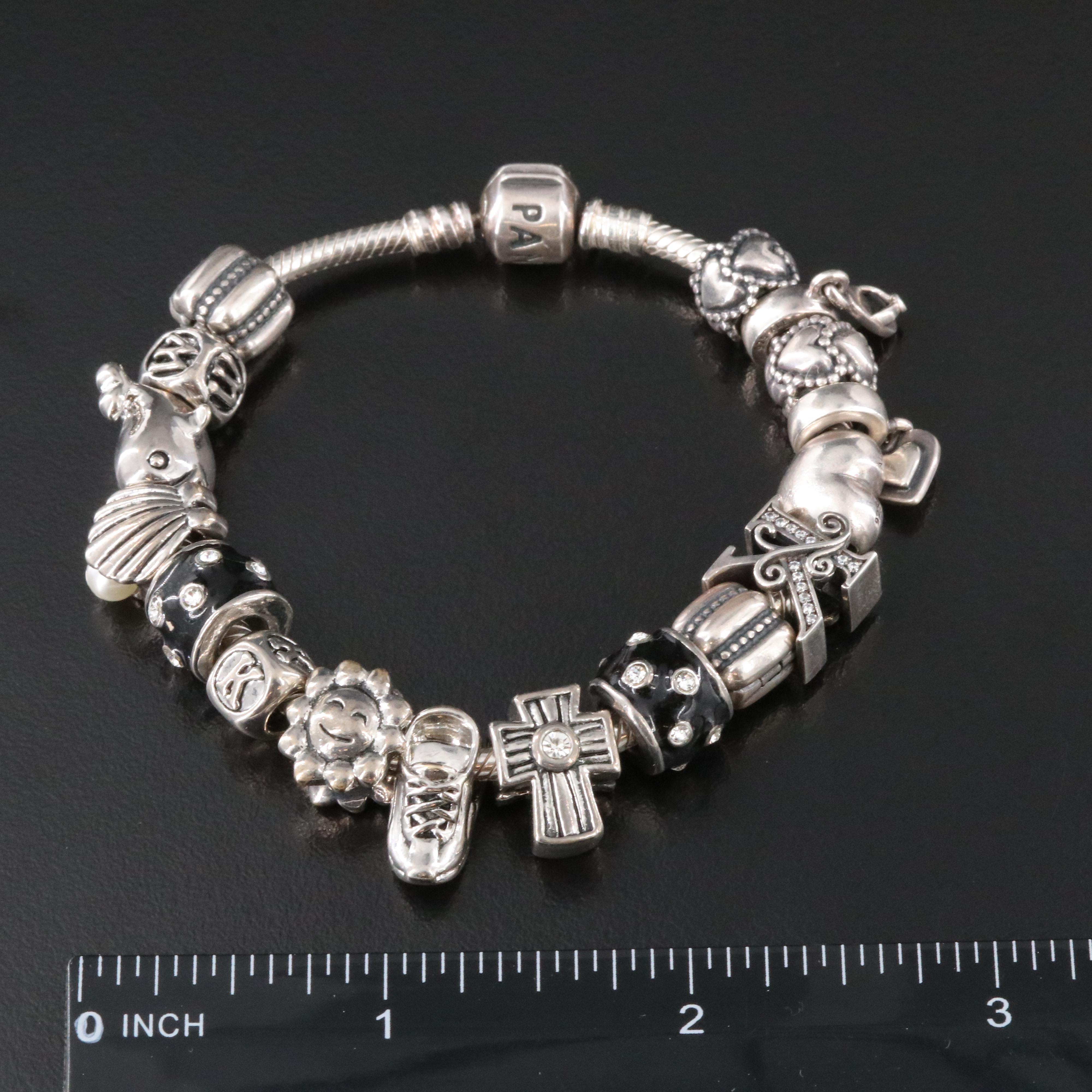 Pandora Sterling Bracelet with Gemstone Charms