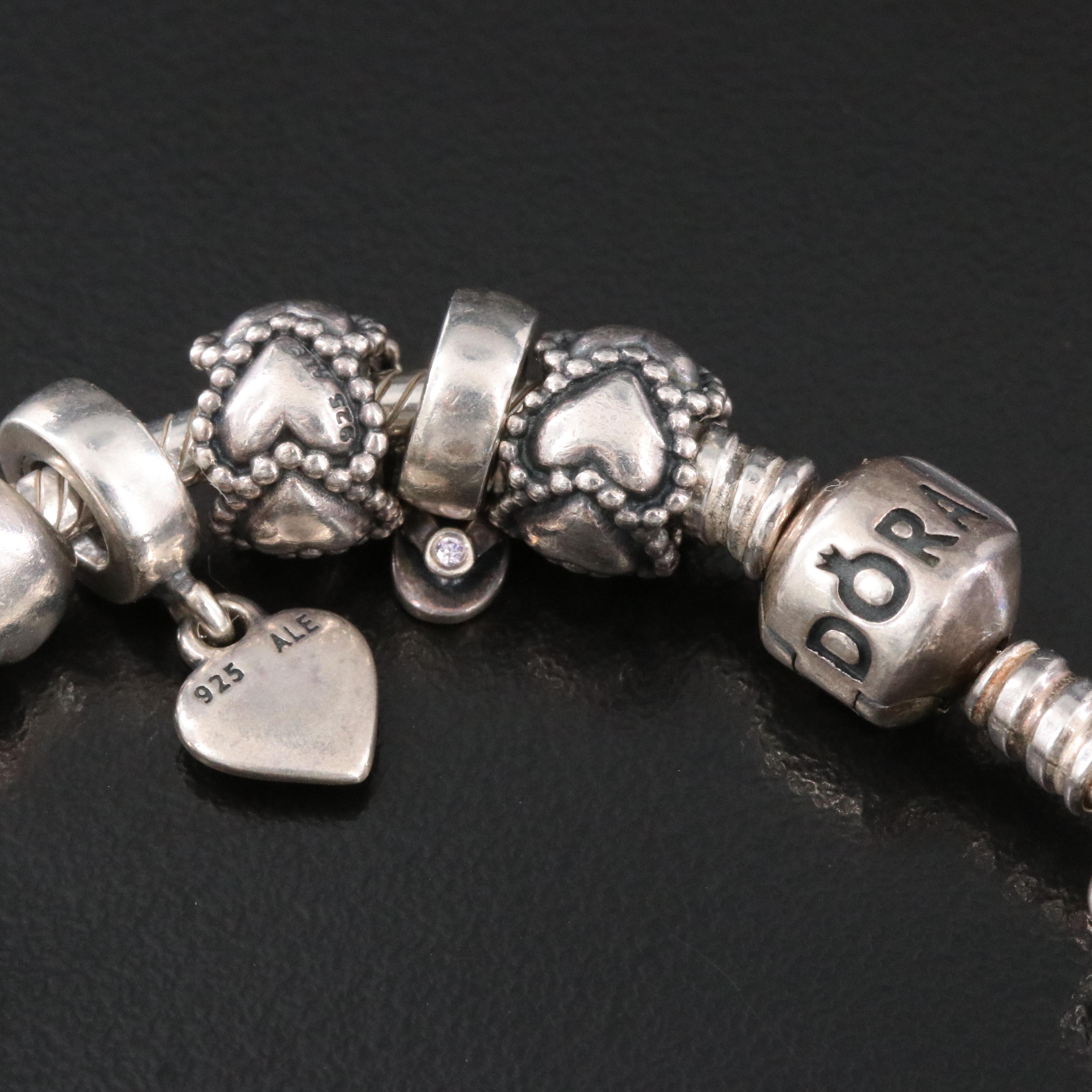 Pandora Sterling Bracelet with Gemstone Charms