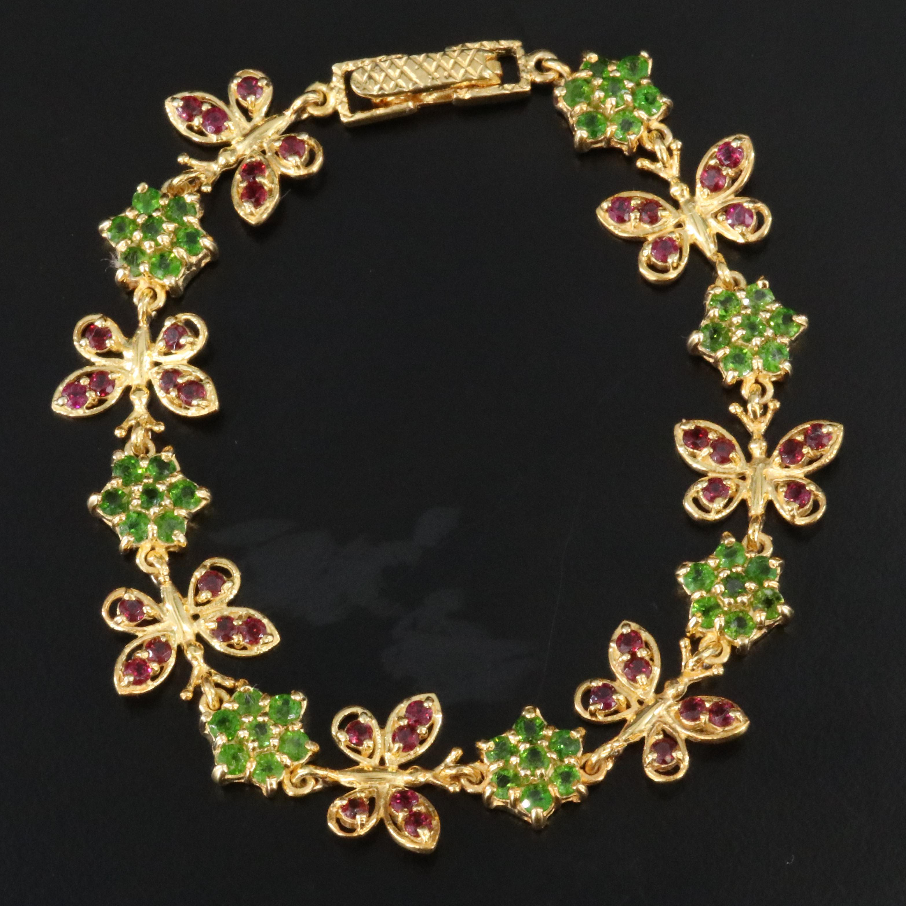Sterling Diopside and Garnet Butterfly Bracelet