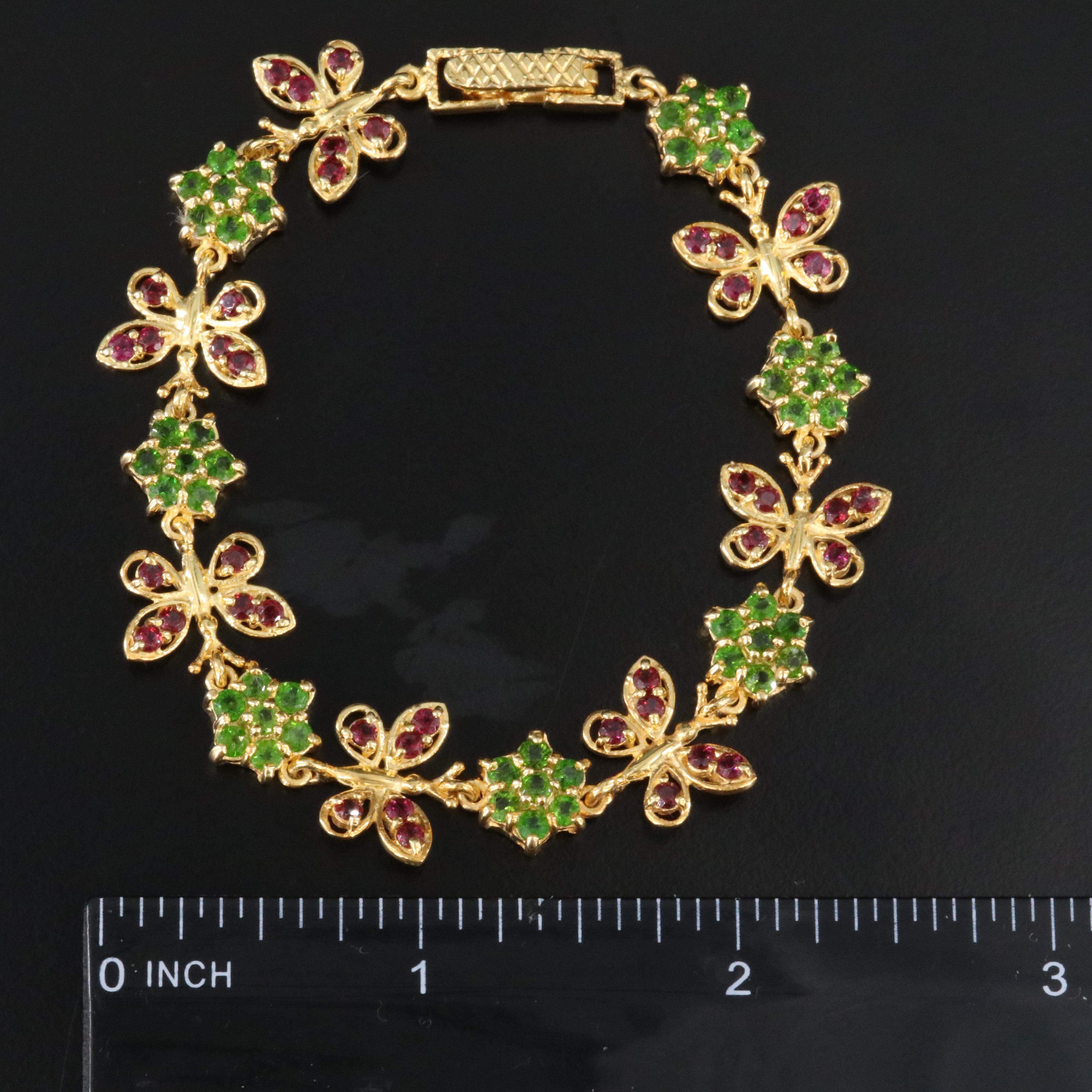 Sterling Diopside and Garnet Butterfly Bracelet