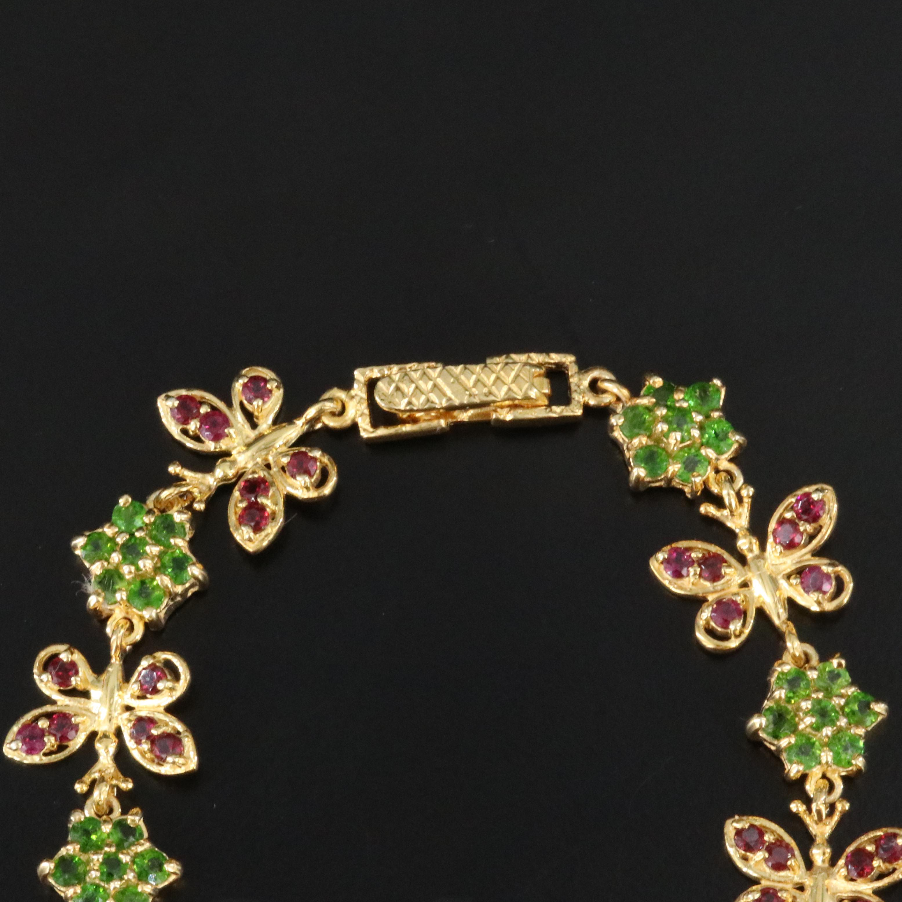 Sterling Diopside and Garnet Butterfly Bracelet