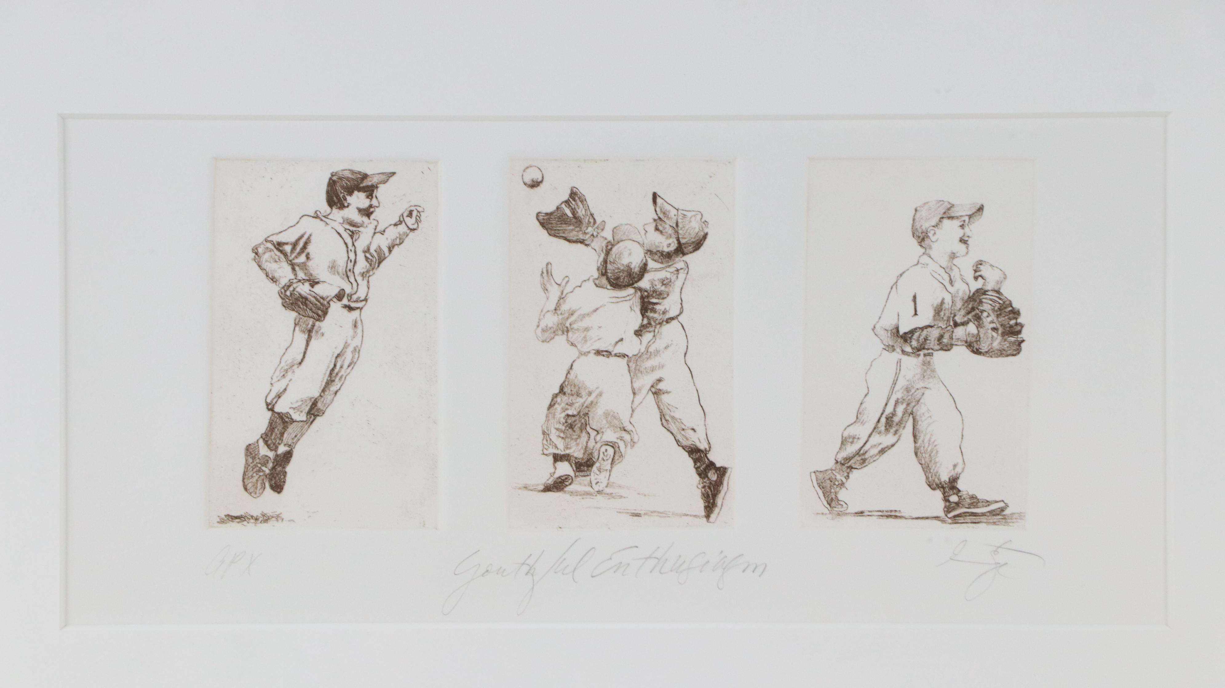 Deborah Geurtze Baseball Etching "Youthful Enthusiam"
