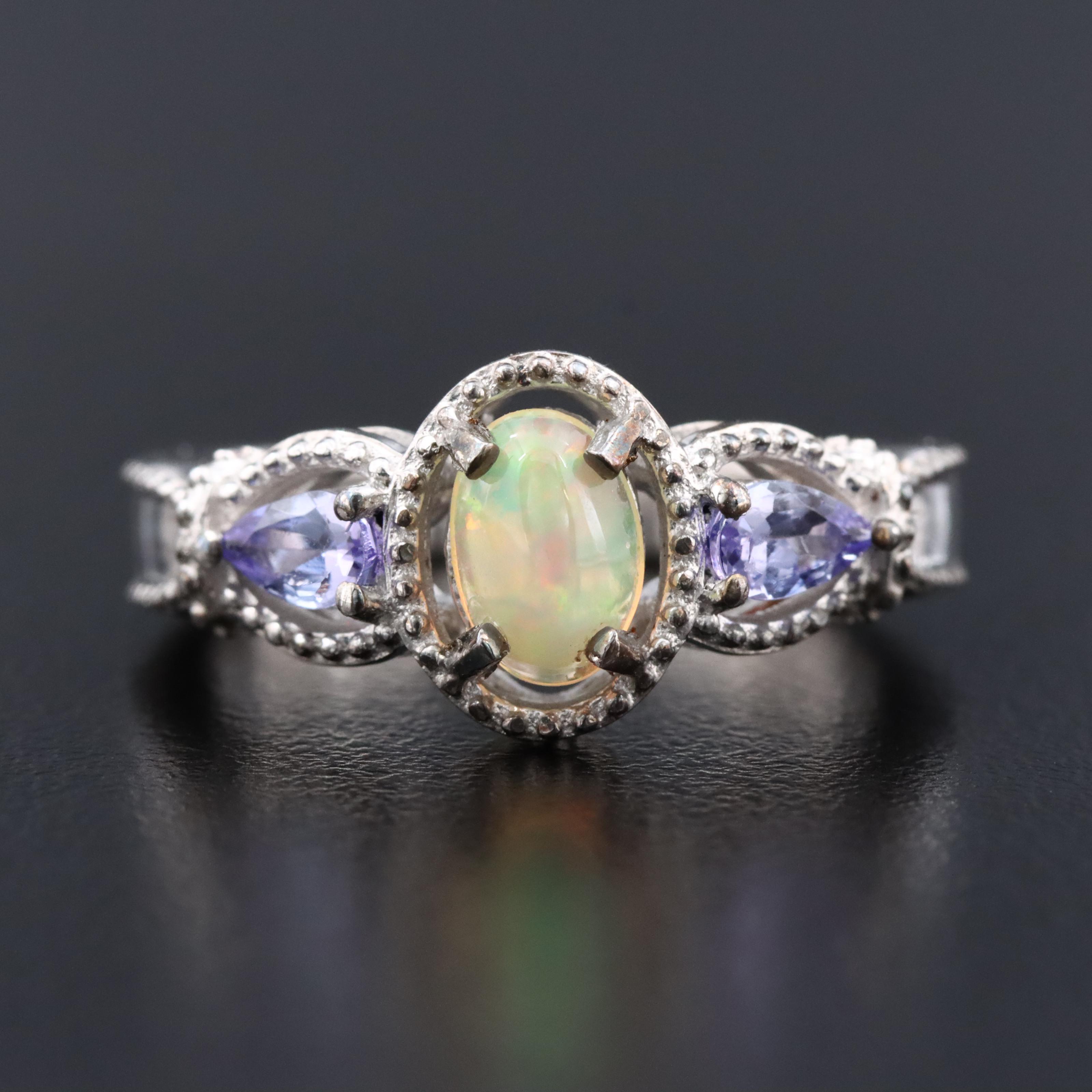 Sterling Opal and Tanzanite Ring
