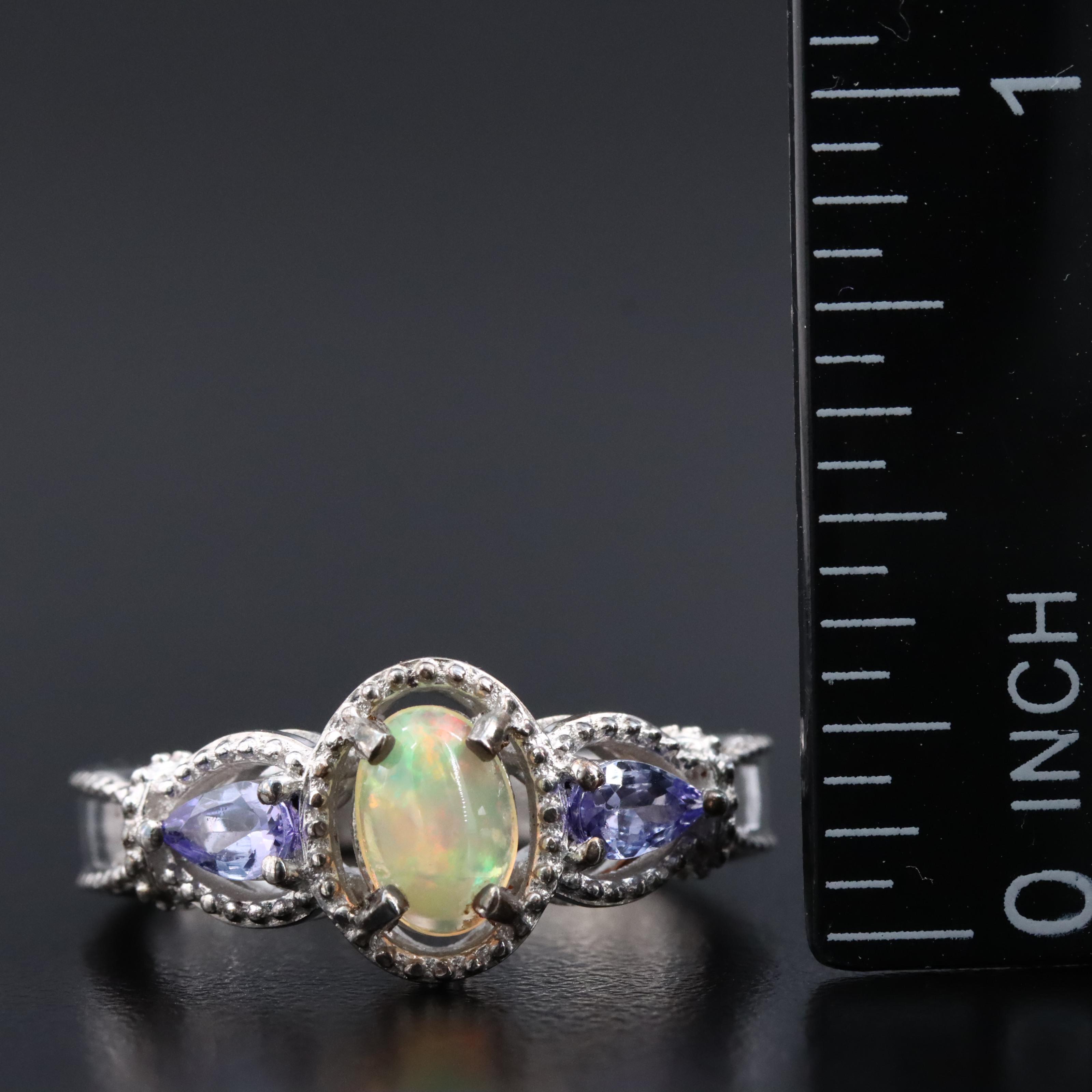Sterling Opal and Tanzanite Ring