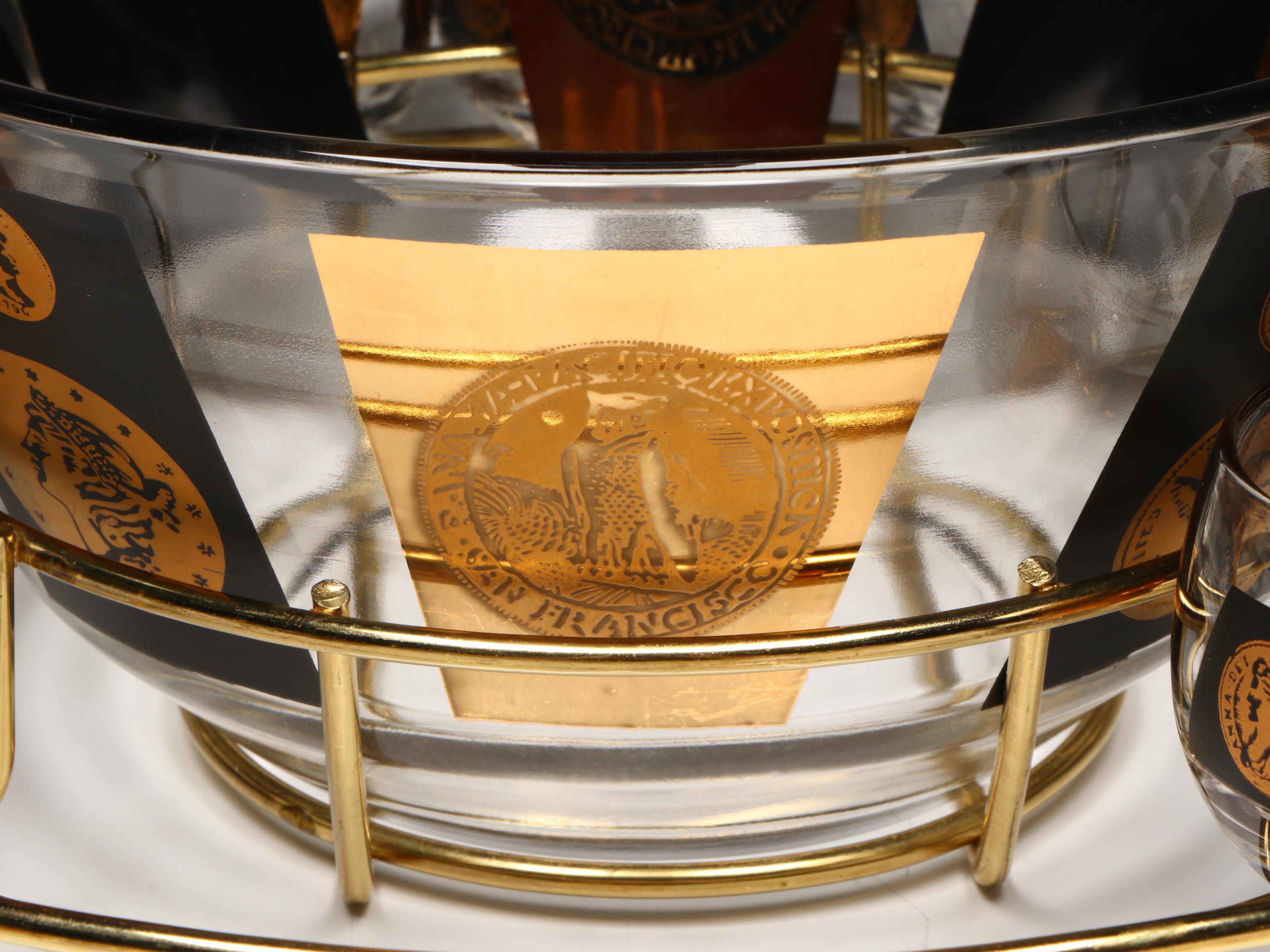 Cera Mid Century Modern Punch Bowl with Lowball Glasses in Rack