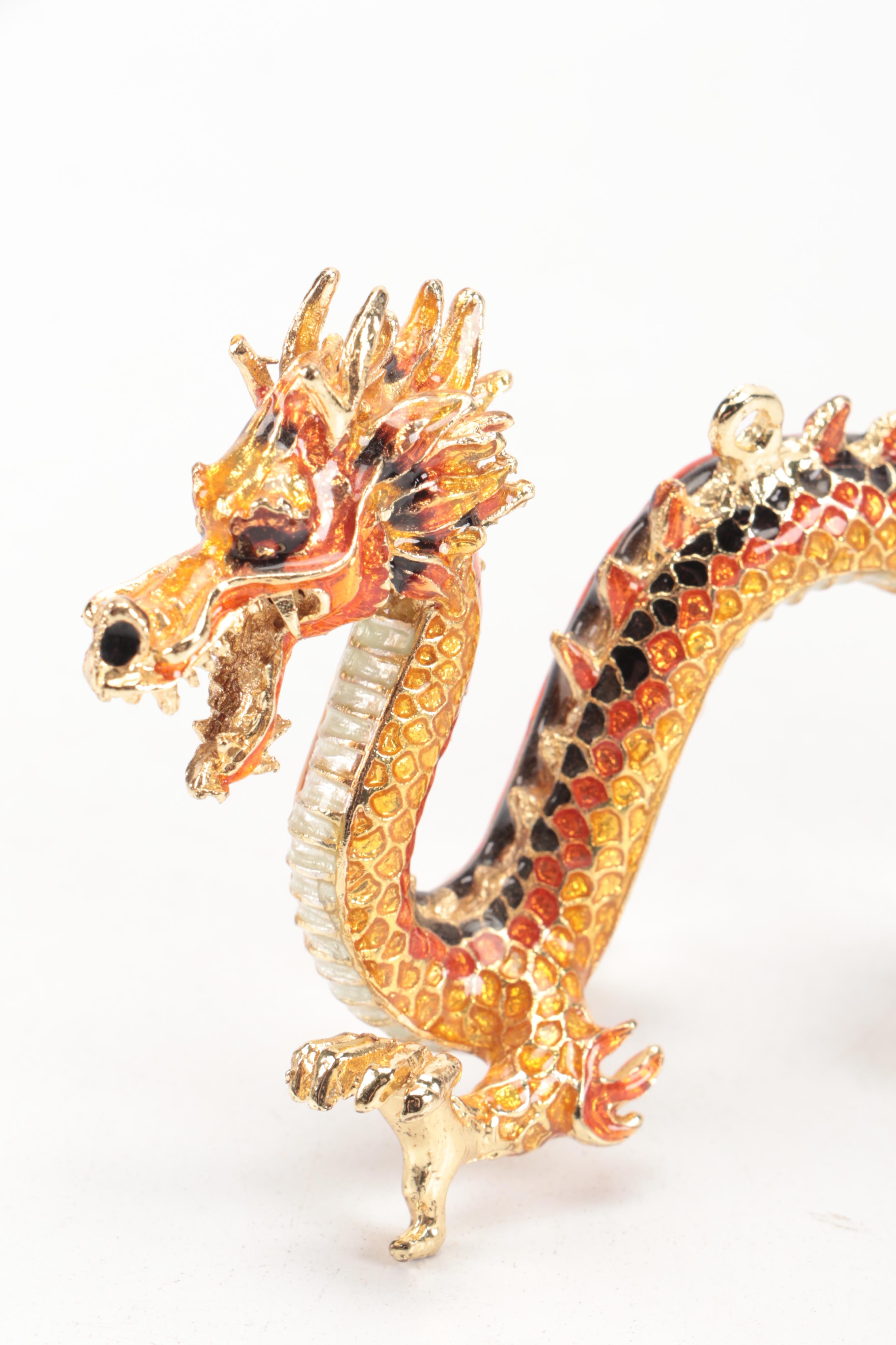 Pair of Chinese Chinese Enameled Metal Dragon Ornaments
