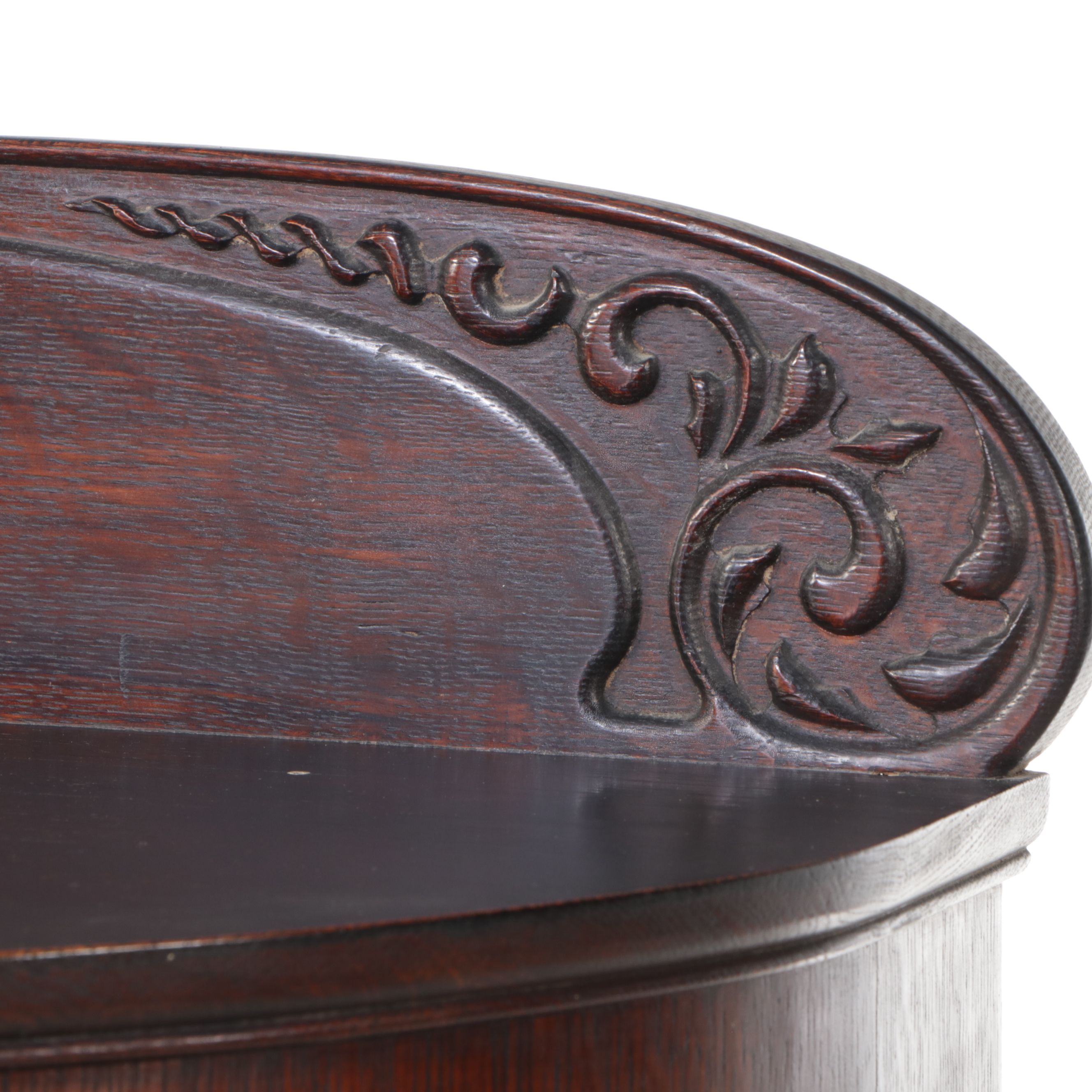 Victorian Carved Oak Curved-Front Display Cabinet, Early 20th Century